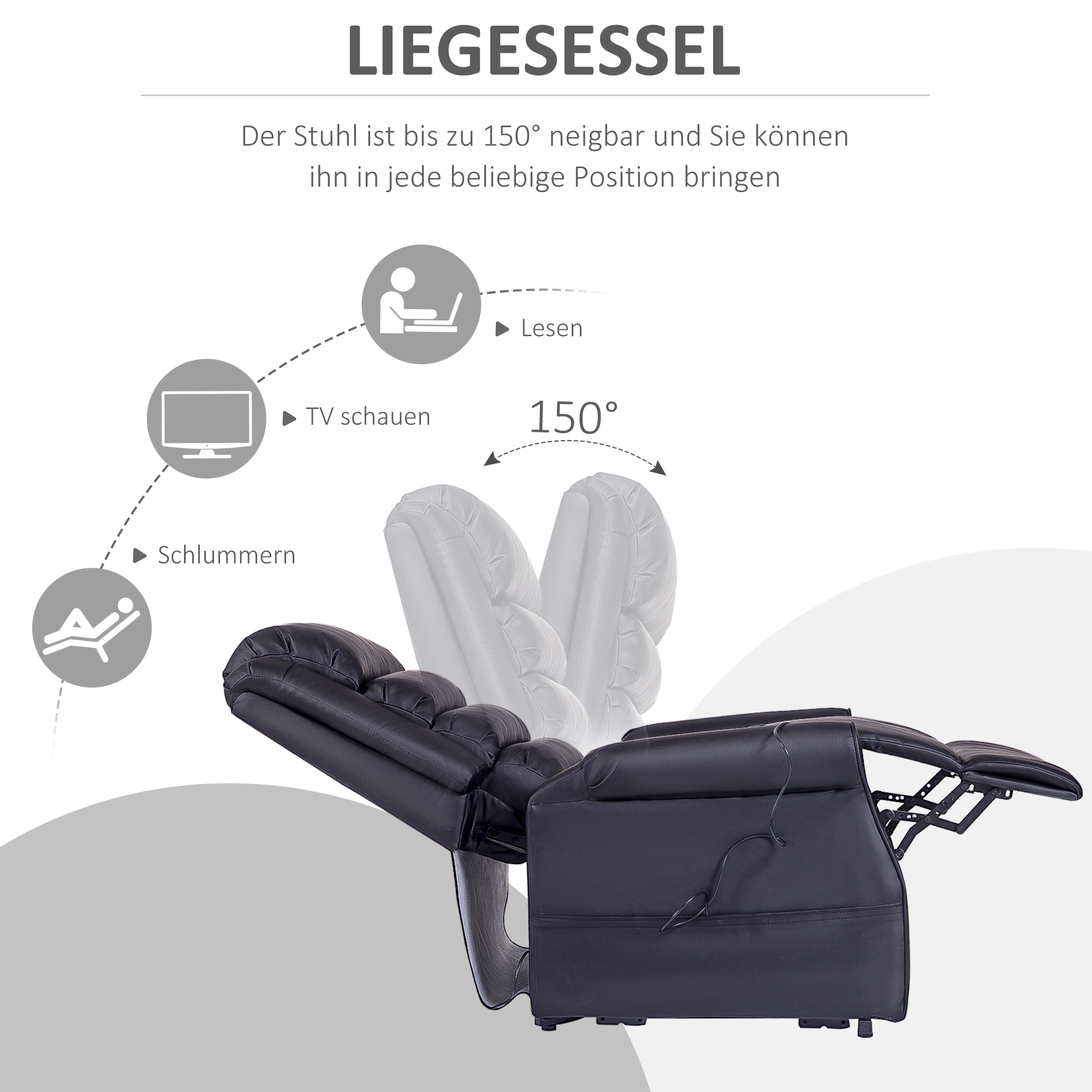 Massagesessel mit Aufstehhilfe, Relaxsessel mit Aufstehhilfe, inkl. Fernbedienung, Schwarz