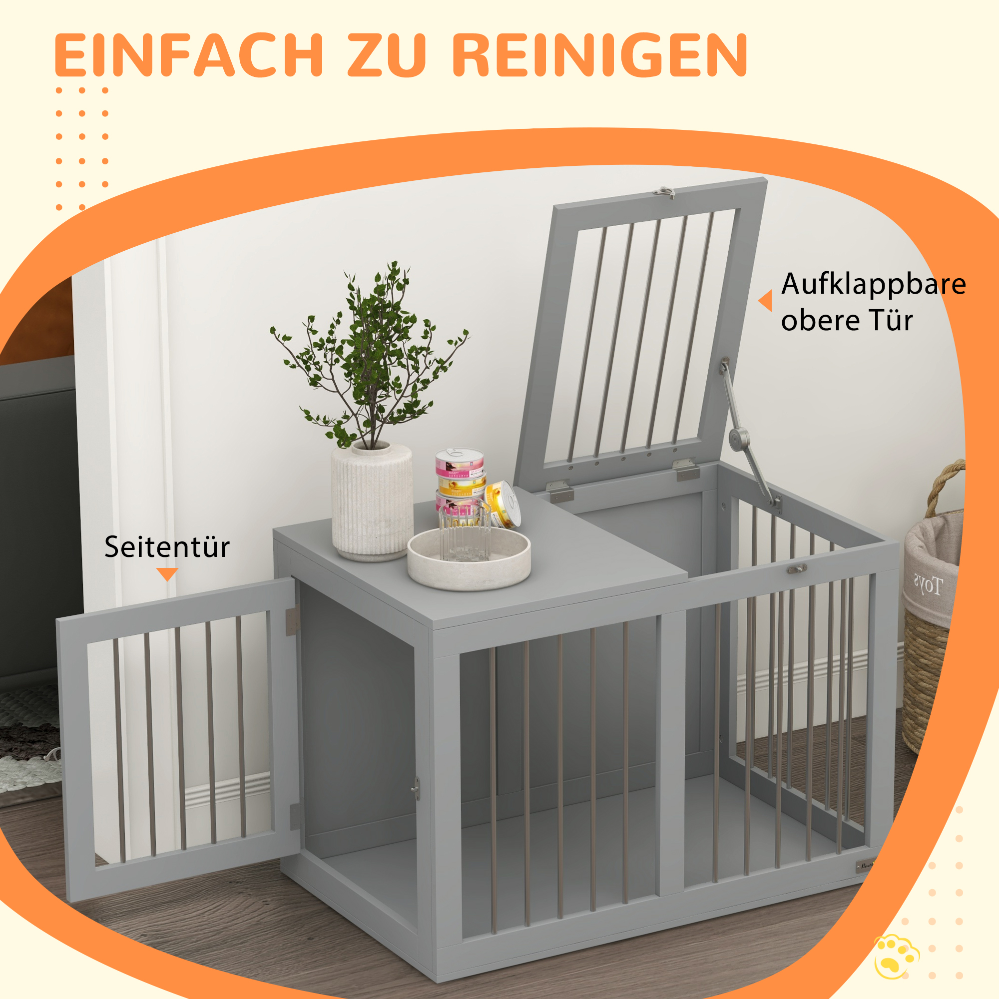 Hundekäfig Hundebox Hundetransportbox,  2 Türen, verriegelbar, Stahlgitter, 80 cm x 50 cm x 56,5 cm, Grau