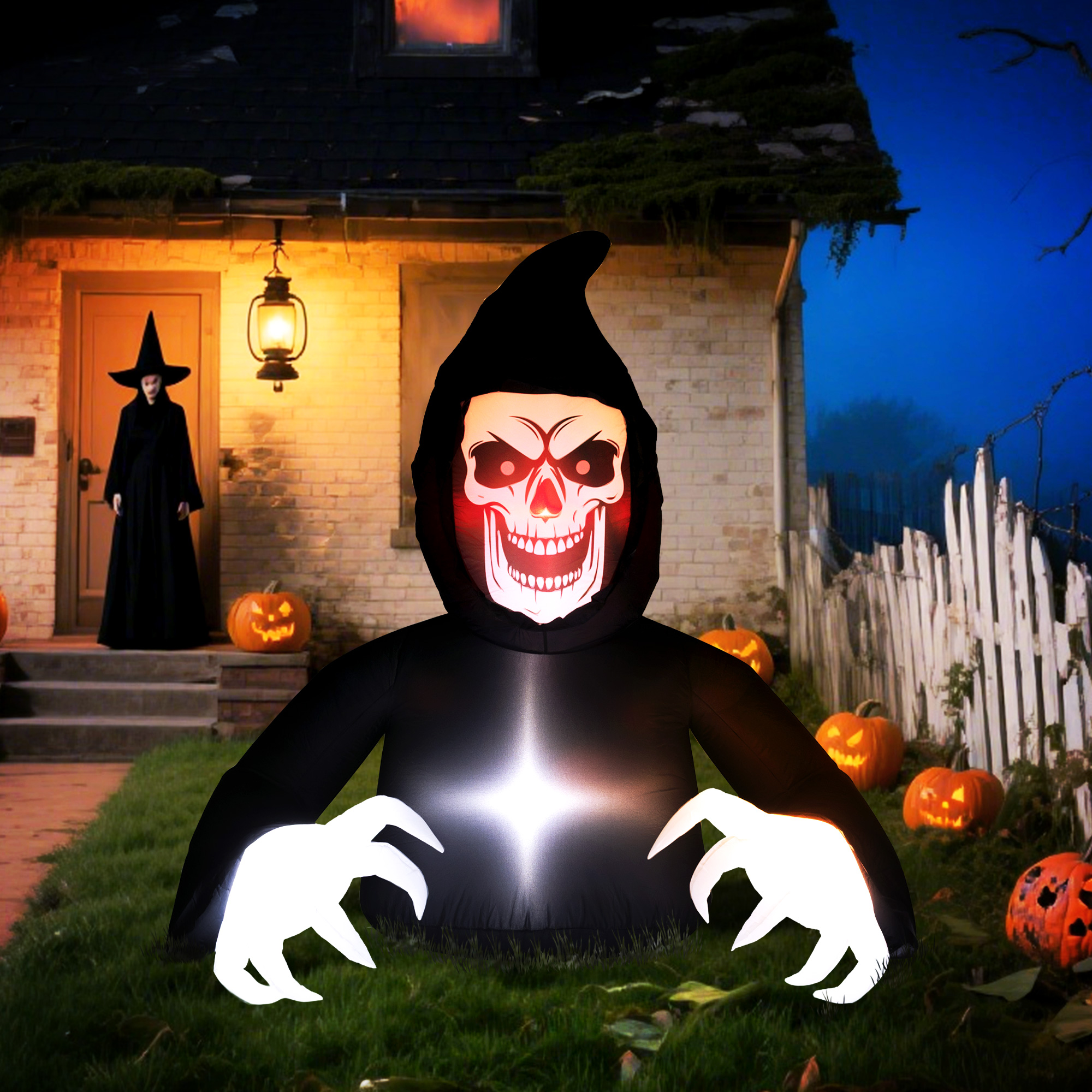 Aufblasbare Halloween-Dekoration, Sensenmann, LED-Leuchten, Gebläse, Kabel Aufblasbare Halloween-Dekoration, Sensenmann, LED-Leuchten, Gebläse, Kabel
