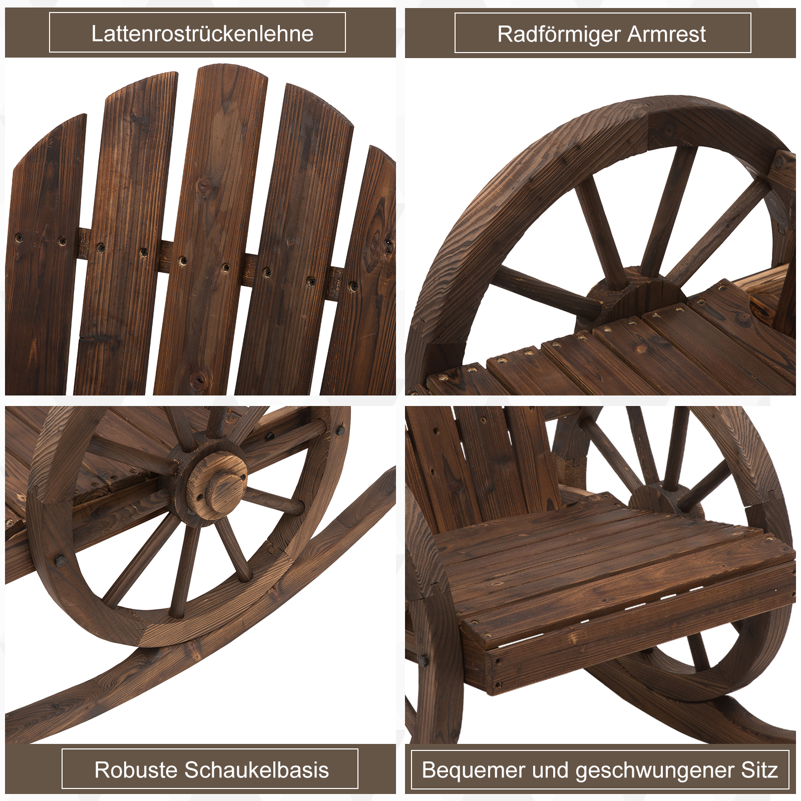 Schaukelstuhl Rustikales Design Versiegeltes Massivholz  Wetterbeständig 68 cm x 88 cm x 92 cm