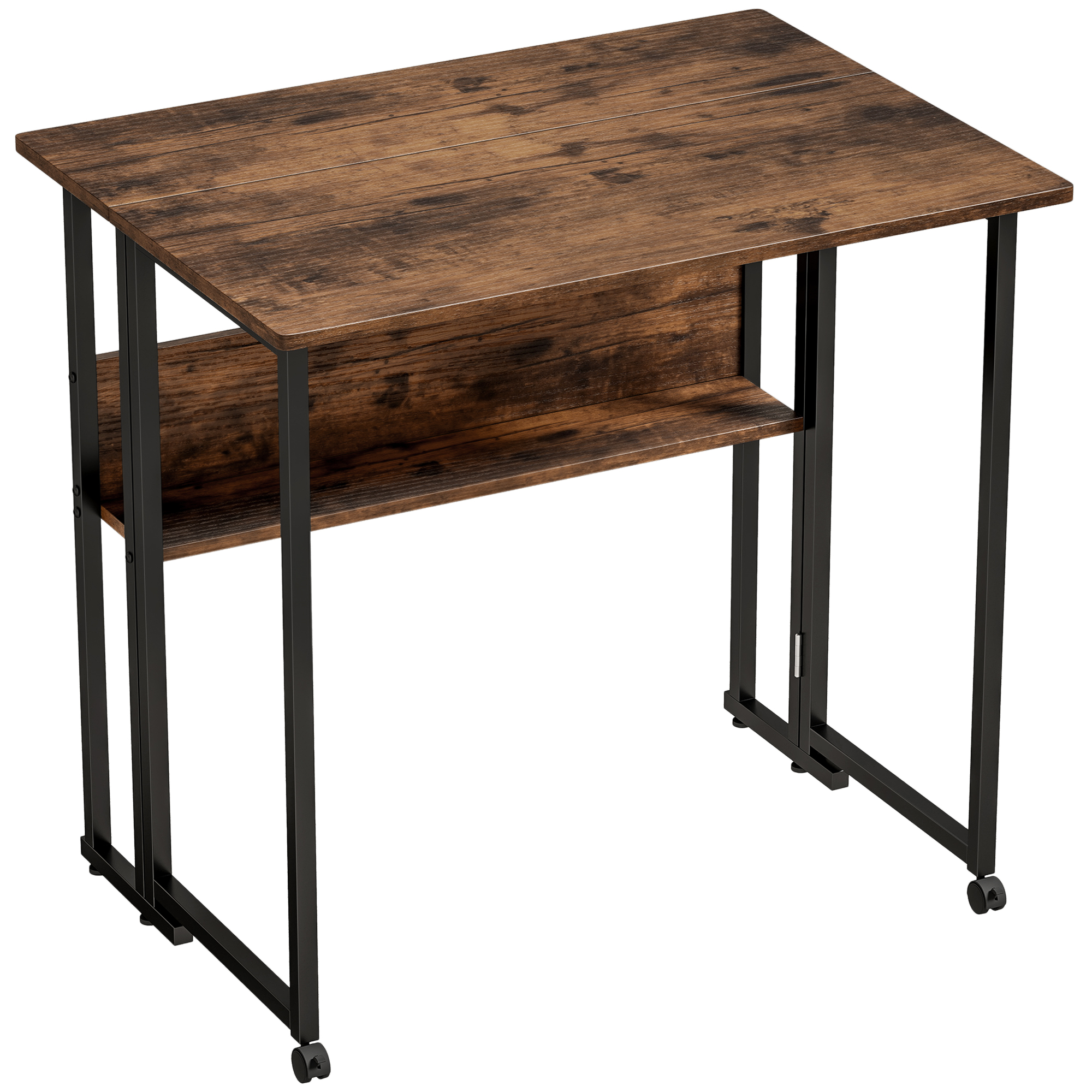 klappbarer Schreibtisch mit Ablagefach, 80 cm Klapptisch für kleine Räume, Büro, Rustikales Braun