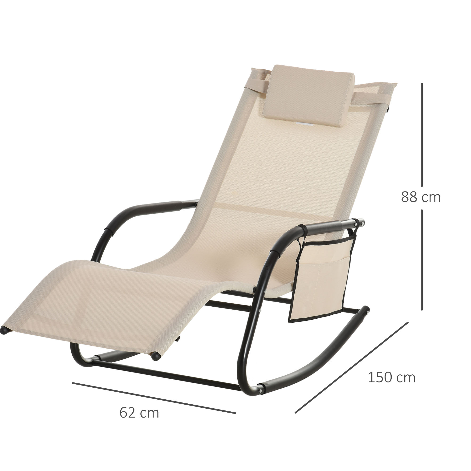 Schaukelstuhl Schwingsessel Gartenstuh Schaukelliege Metall Mesh Beige 150 x 62 x 88 cm