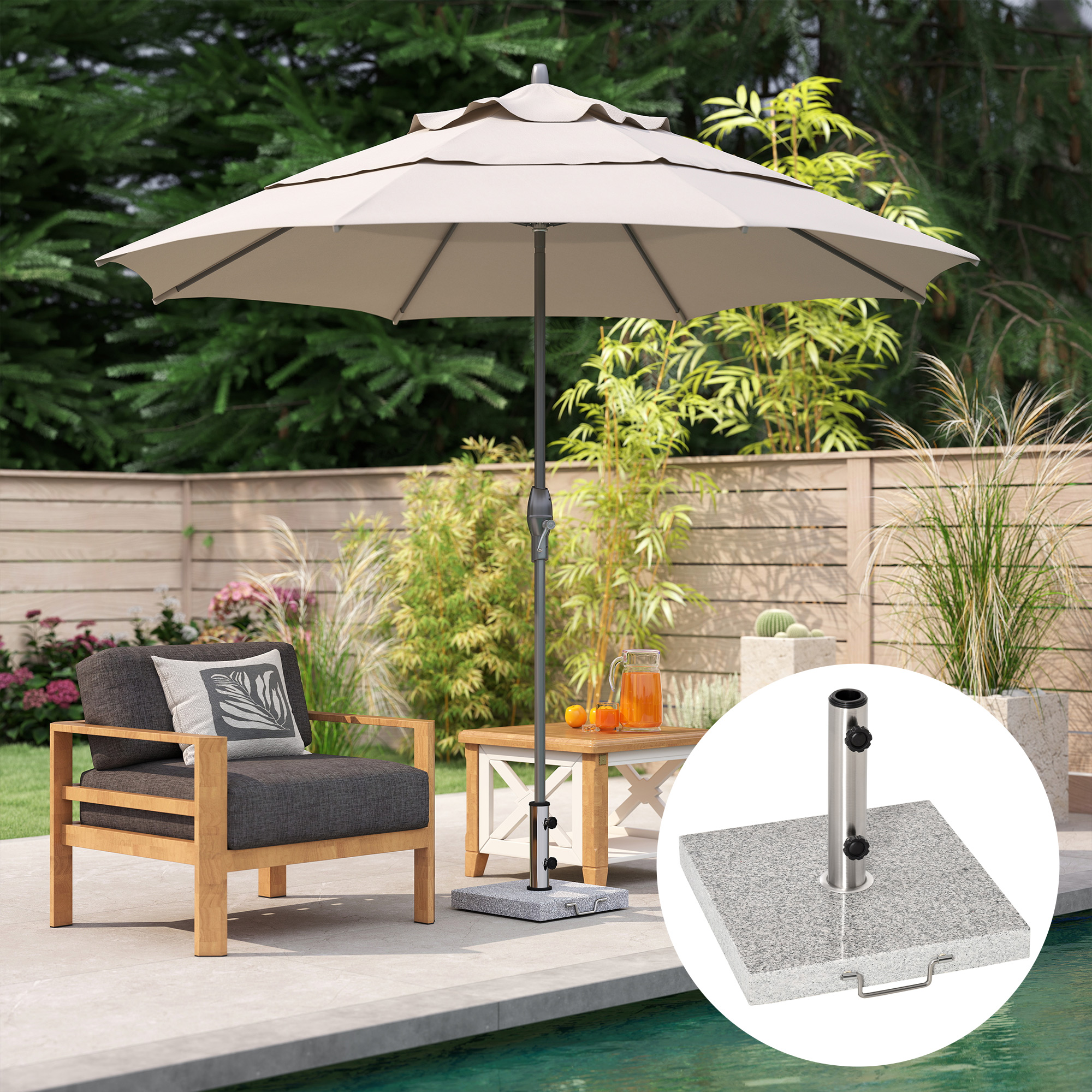 Sonnenschirmständer aus Edelstahl Schirmständer mit Griffe, halbrund Schirmhalter, Schirmgewichtfür Sonnenschirm Ø3,8-Ø4,8 cm, für Balkon, Terasse, Garten, Grau
