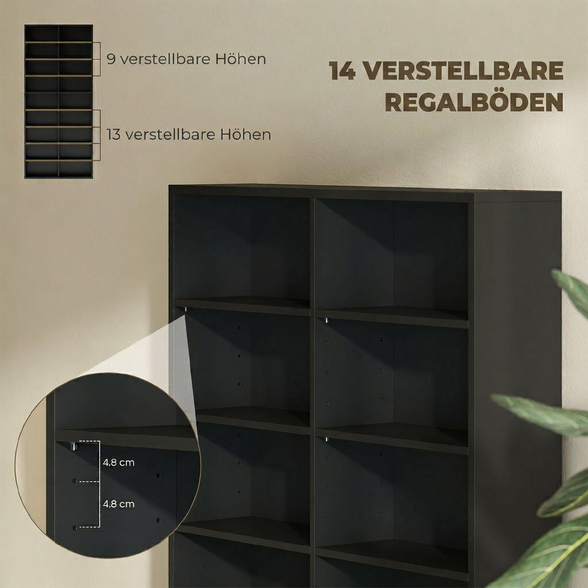 Aufbewahrungsregal für 640 CDs, Blu-ray Regal mit 18 Fächern und 14 verstellbaren Einlegeböden, Schwarz