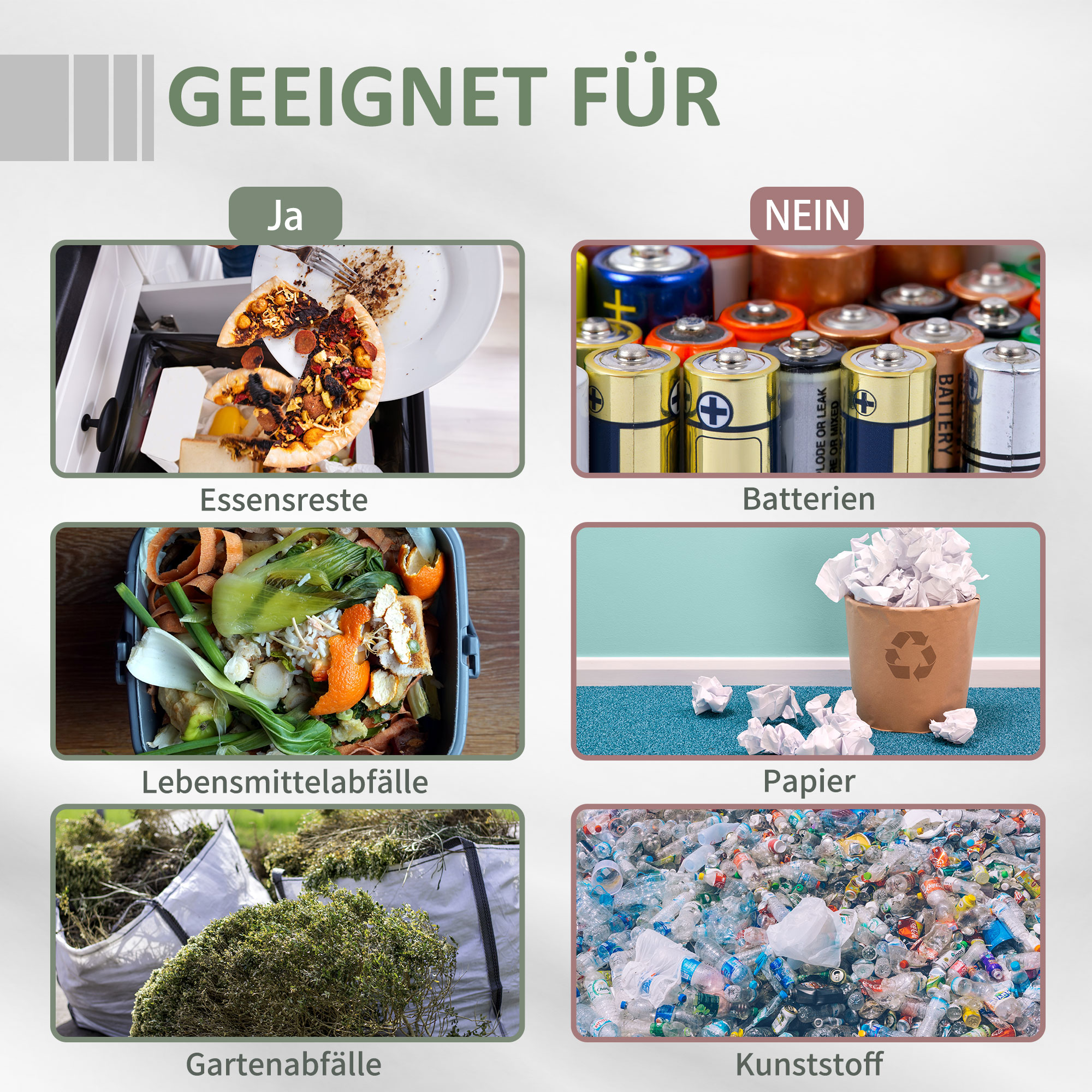 Kompostbehälter mit 2 Behältern, 160 L Fassungsvermögen, drehbar, 71 cm x 65 cm x 96 cm, Grau + Grün + Schwarz