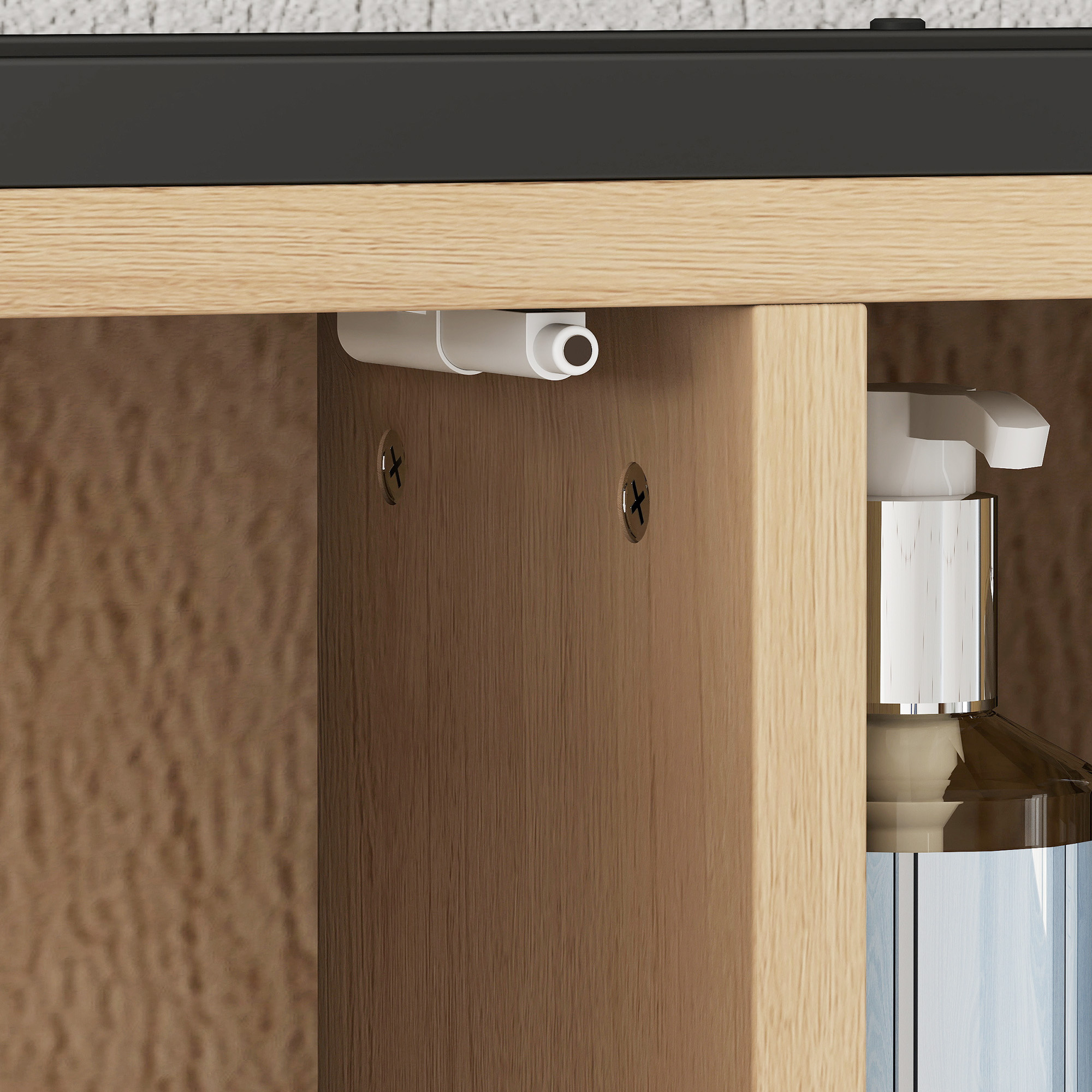 Badezimmer-Spiegelschrank, 6 offene Fächer, 3-stufiges Regal, Wandmontage, Eiche