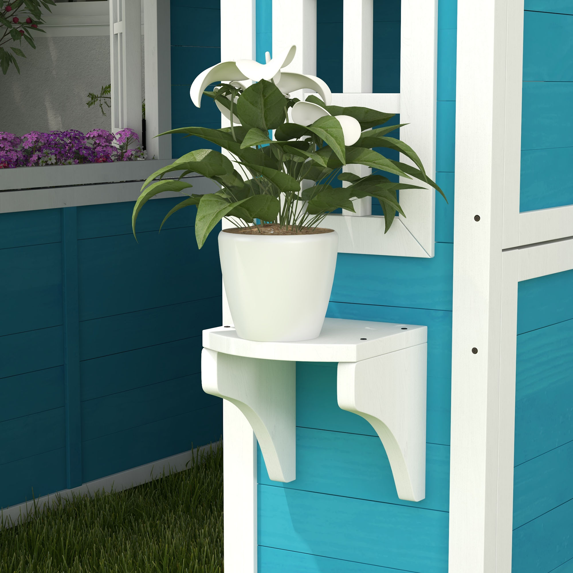 Kinderspielhaus, Holz-Spielhaus für Kinder, Outdoor-Gartenspielhaus mit Fenstern, Blumentöpfe, 3-8 Jahre, Blau