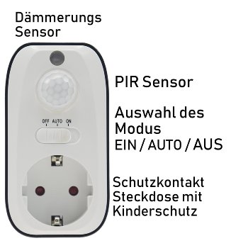 Zwischenstecker mit Bewegungsmelder / 8m Reichweite , 230V/1200W