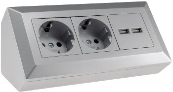 2-fach Steckdosenblock + 2x USB, silber / 250V~/ 16A, Aufbaumontage, USB 3,1A