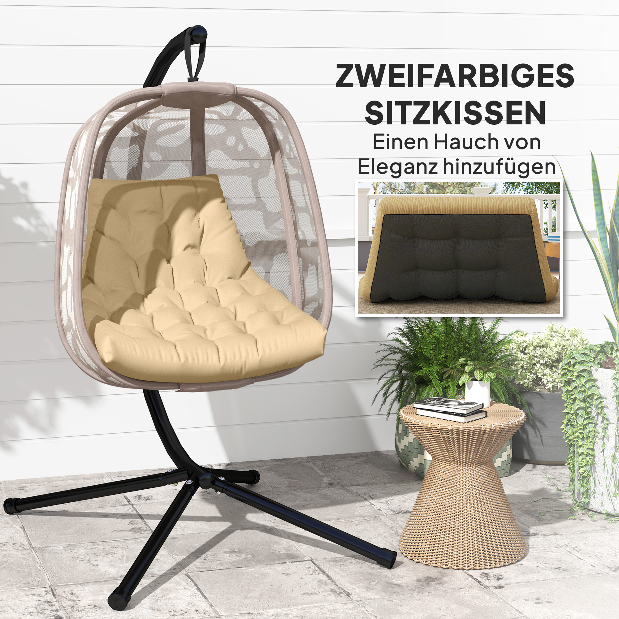 Sitzkissen, Außensitzkissen für Hängekorb und Schaukelstühle, Outdoor-Polsterkissen, Beige