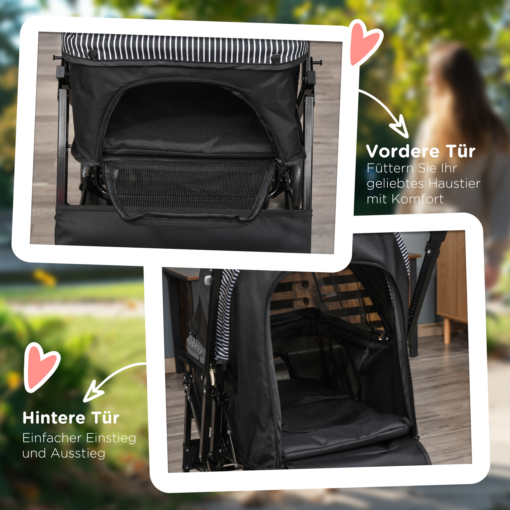 Hundewagen Hundebuggy klappbar, 1 Korb, 2 Bremsen, inkl. Sicherheitsleine, Schwarz