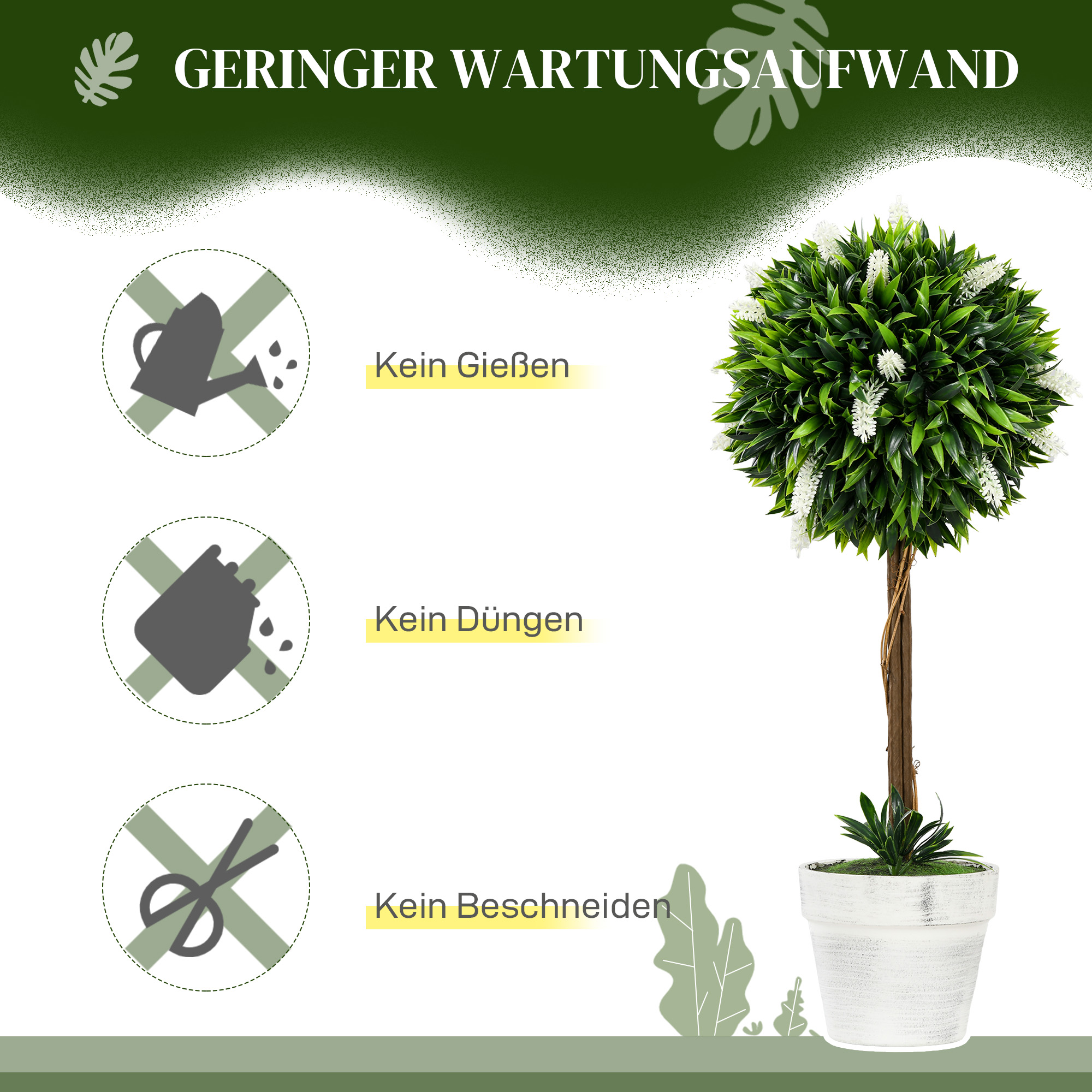 2er-Set Lavendel Kunstbaum, 60 cm hoch, inkl. Topf und Kunstmoos, Weiß