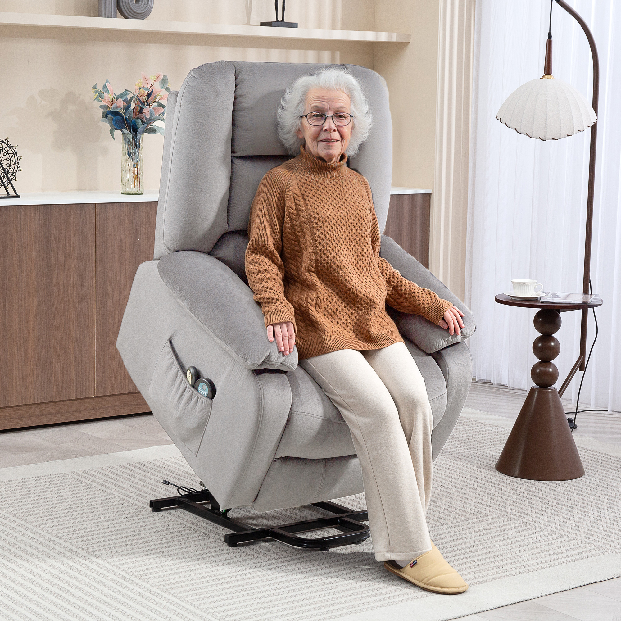 Aufstehsessel mit Massagefunktion, 90x93x110cm, Hellgrau