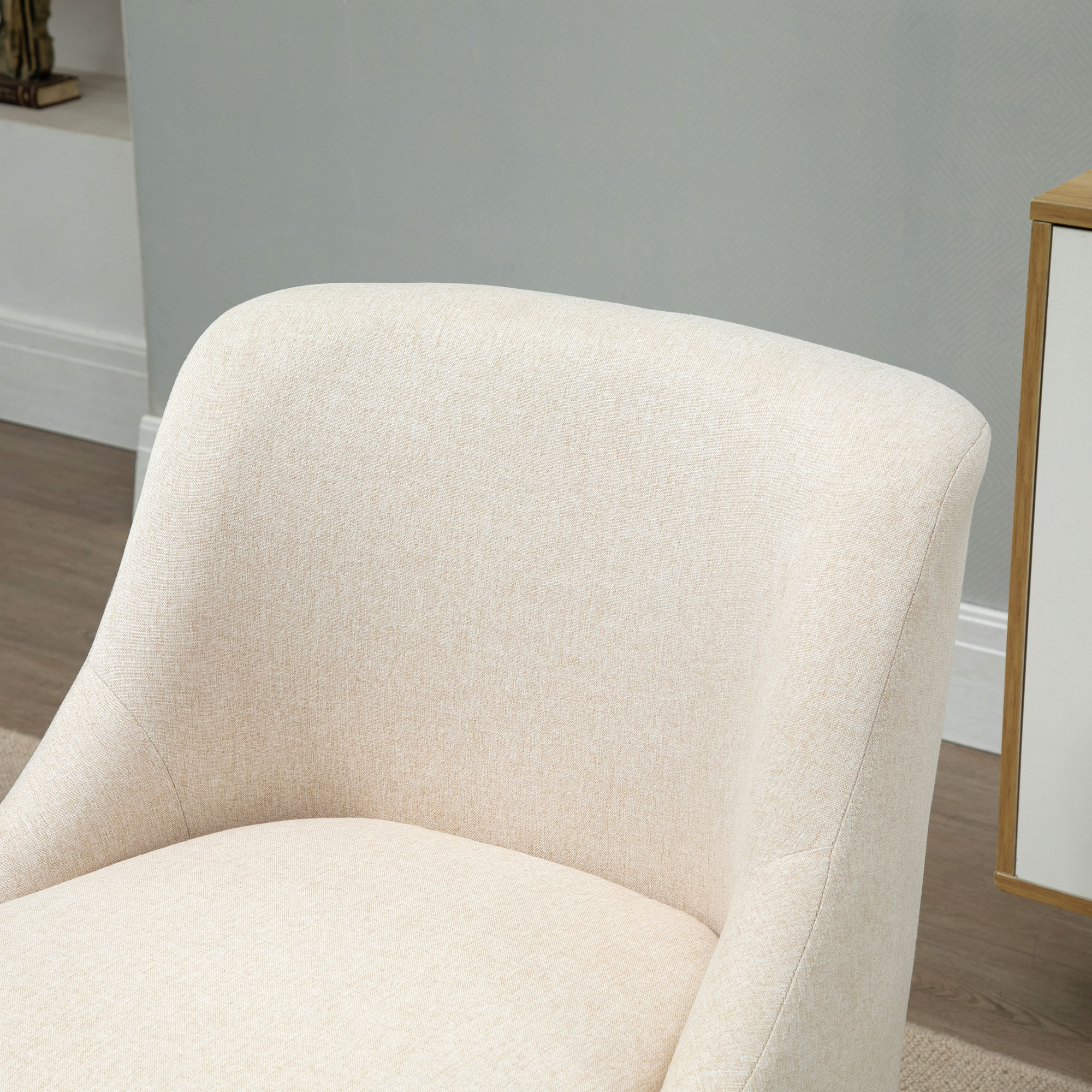 Sessel Loungesessel mit Leinenoptik, Armlehne, Gepolstert Relaxsessel mit Holzbeine, für Wohnzimmer, Schlafzimmer, Cremeweiß