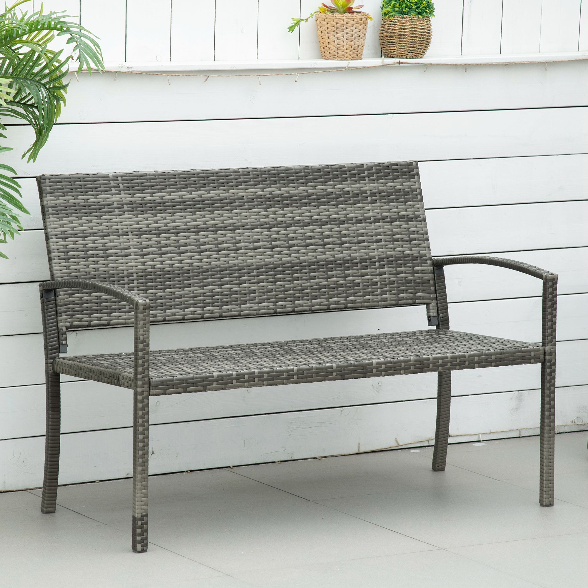 Gartenbank, in Rattanoptik, mit Stahlrahmen, für 2 Personen, Braun, 122 x 60 x 87cm