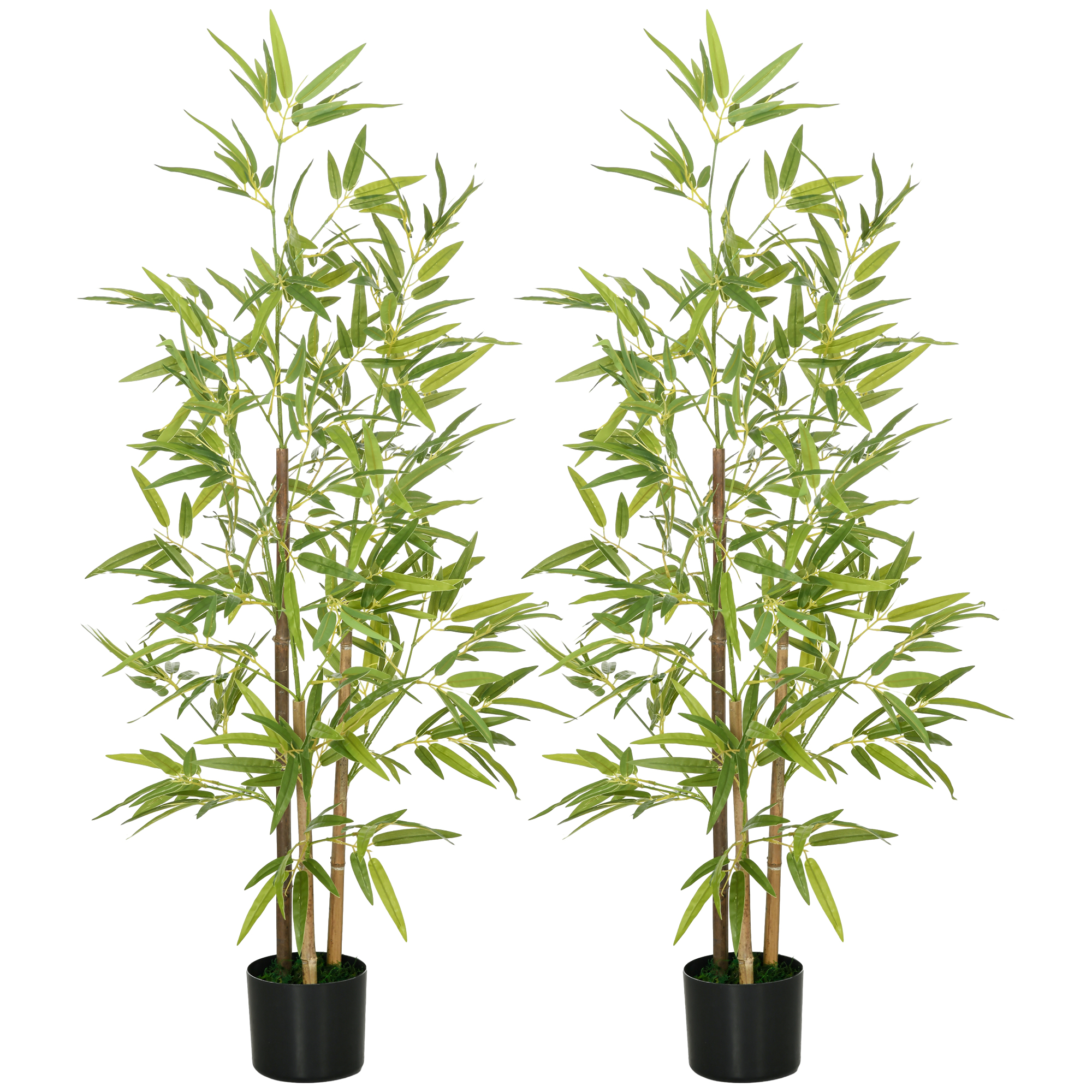 Bambus-Kunstbaum 2er-Set, 3 Stämme, pflegeleicht, 120 cm, Zementtopf, Grün