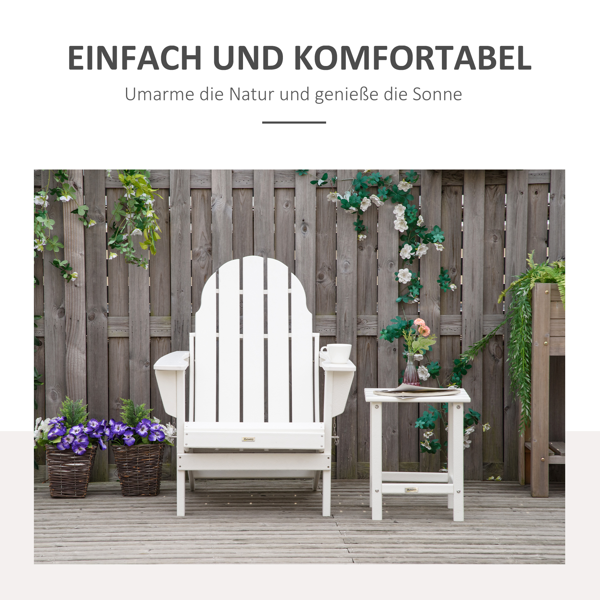 Gartenstuhl, Klappstuhl, ergonomisches Design, wetterfest, Kunststoff, weiß, 75 x 87 x 93 cm