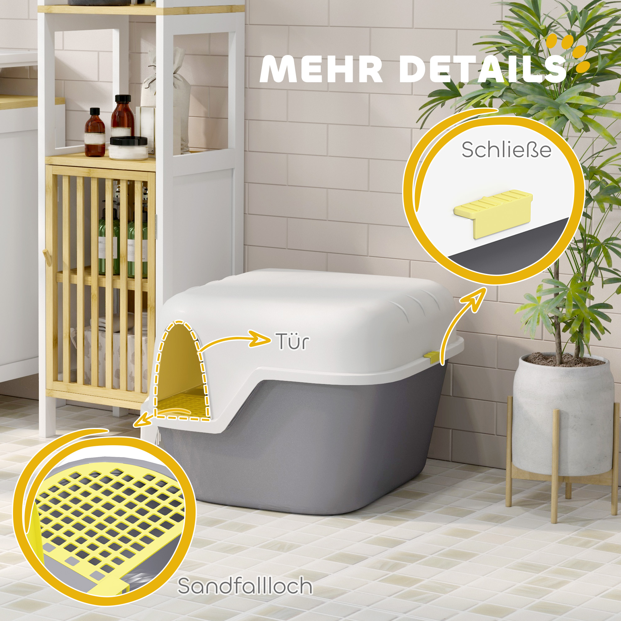 Katzentoilette, Katzenklo mit Deckel und Schaufel, leicht zu reinigen, verschließbar, Weiß