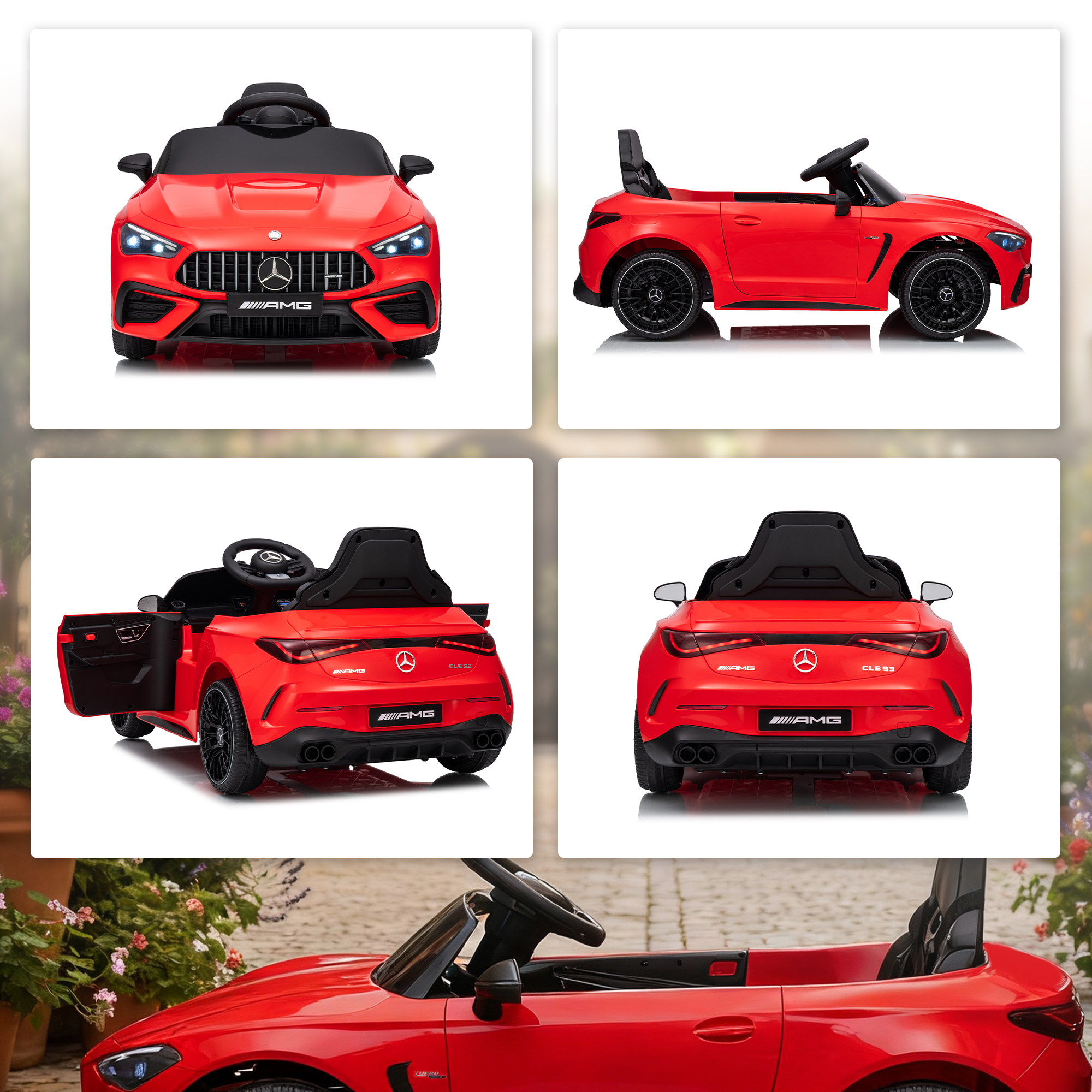 Kinder-Elektroauto, Mercedes-Design, 12V Motoren, Fernbedienung, LED-Lichter, Musik, für 3-6 Jahren Kinder, Rot