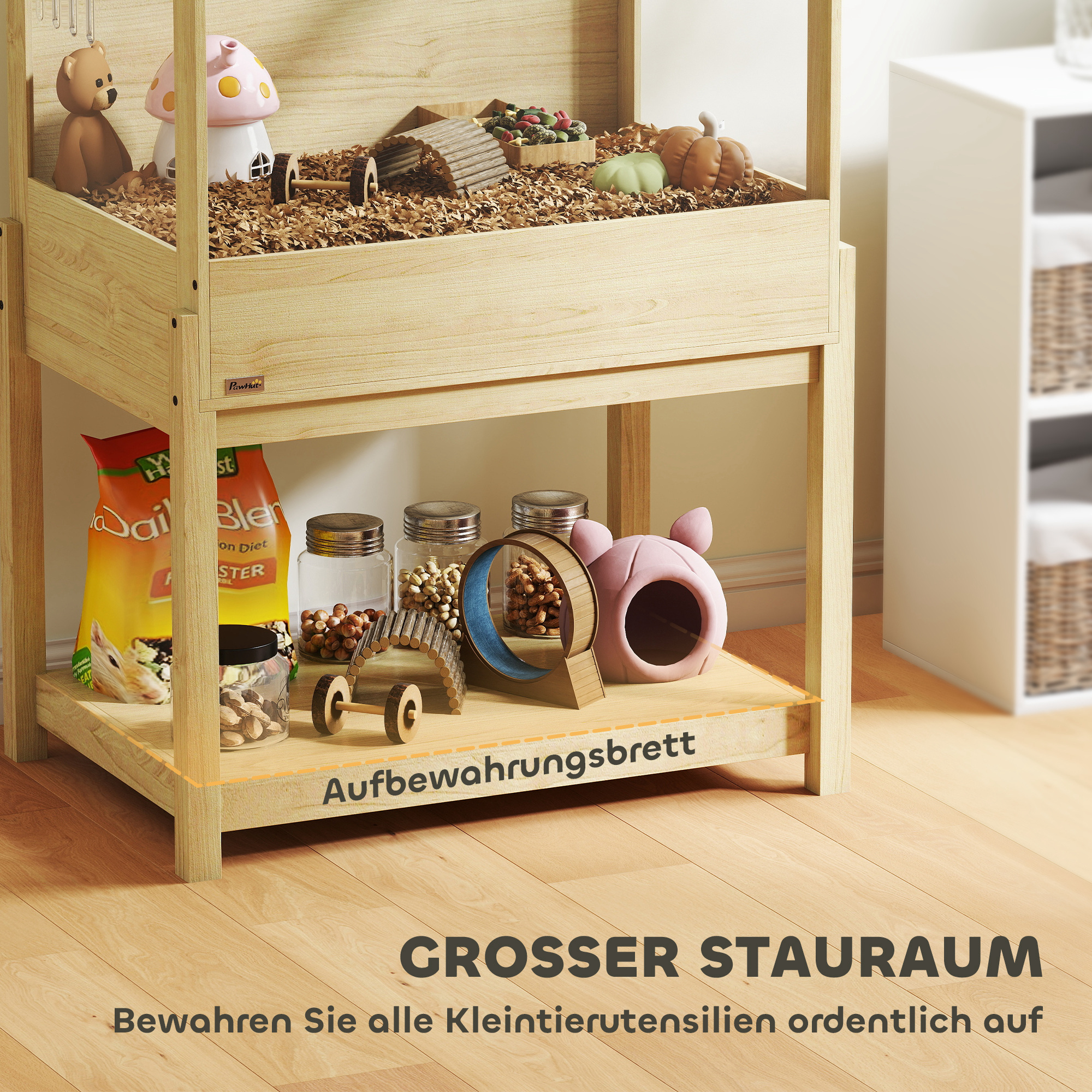 Hamsterkäfig 2 Etagen Nagerkäfig Kleintierkäfig mit klappbarem Deckel, groß 83,2 x 50 x 103 cm Naturholz