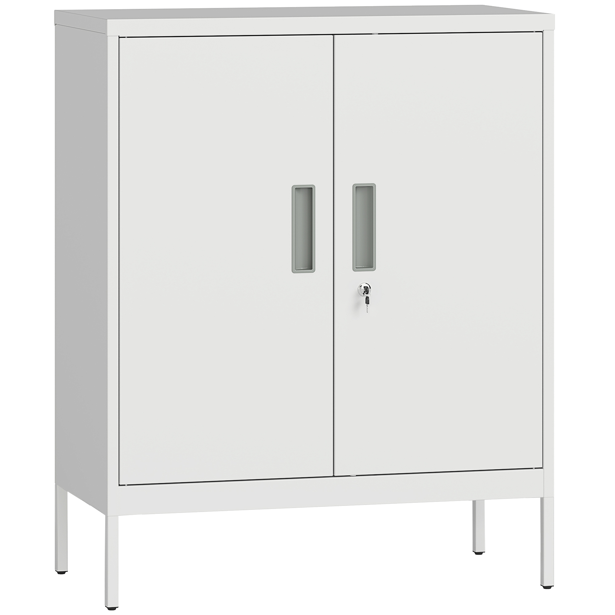 Verschließbarer Stahlschrank mit 2 Türen, Büroschrank, verstellbare Regale, für Homeoffice, Wohnzimmer, Garage, Weiß