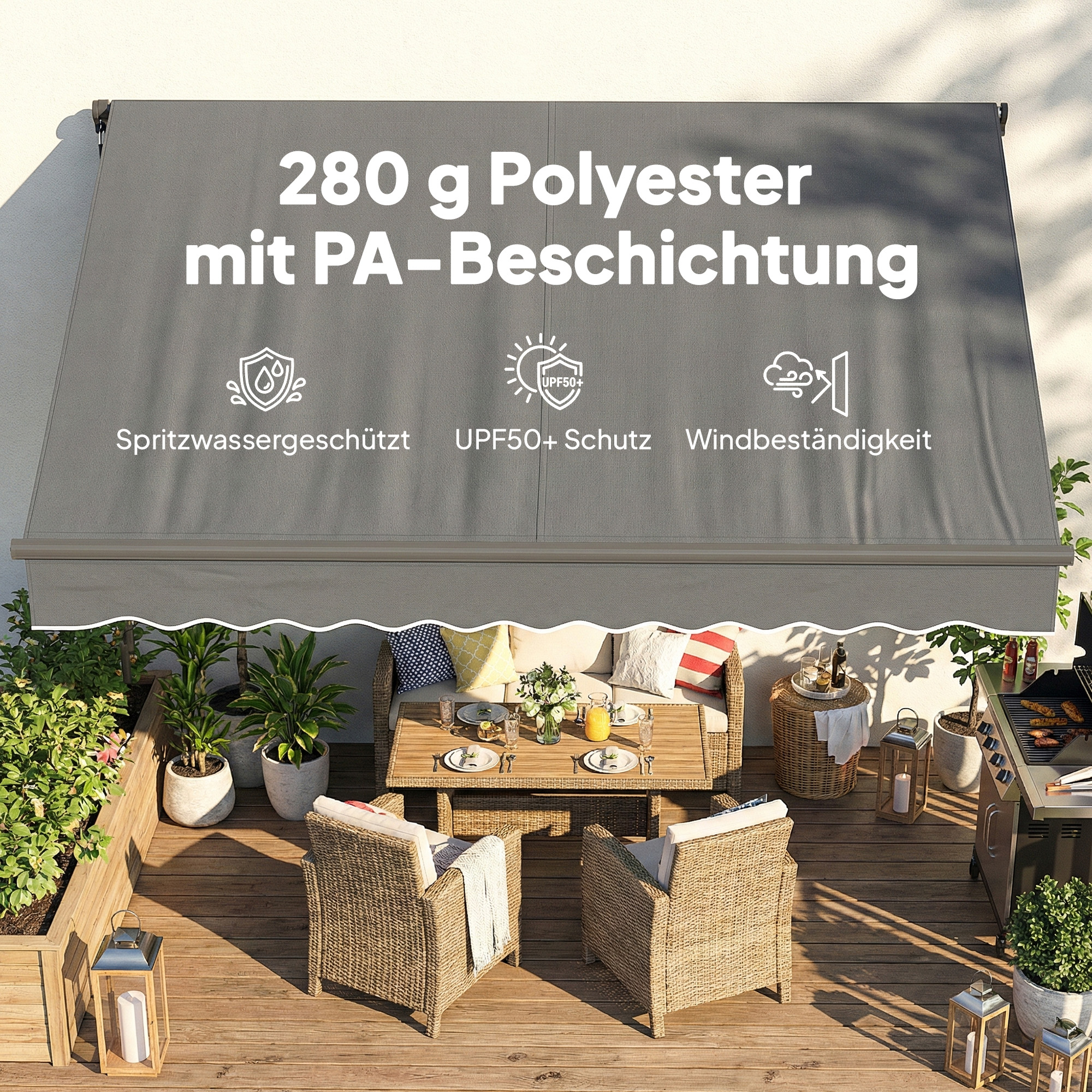 Gelenkarmmarkise Markise 350 x 300cm Gelenkmarkise inkl Kurbel & Wandhalterung, Winkel einstellbar