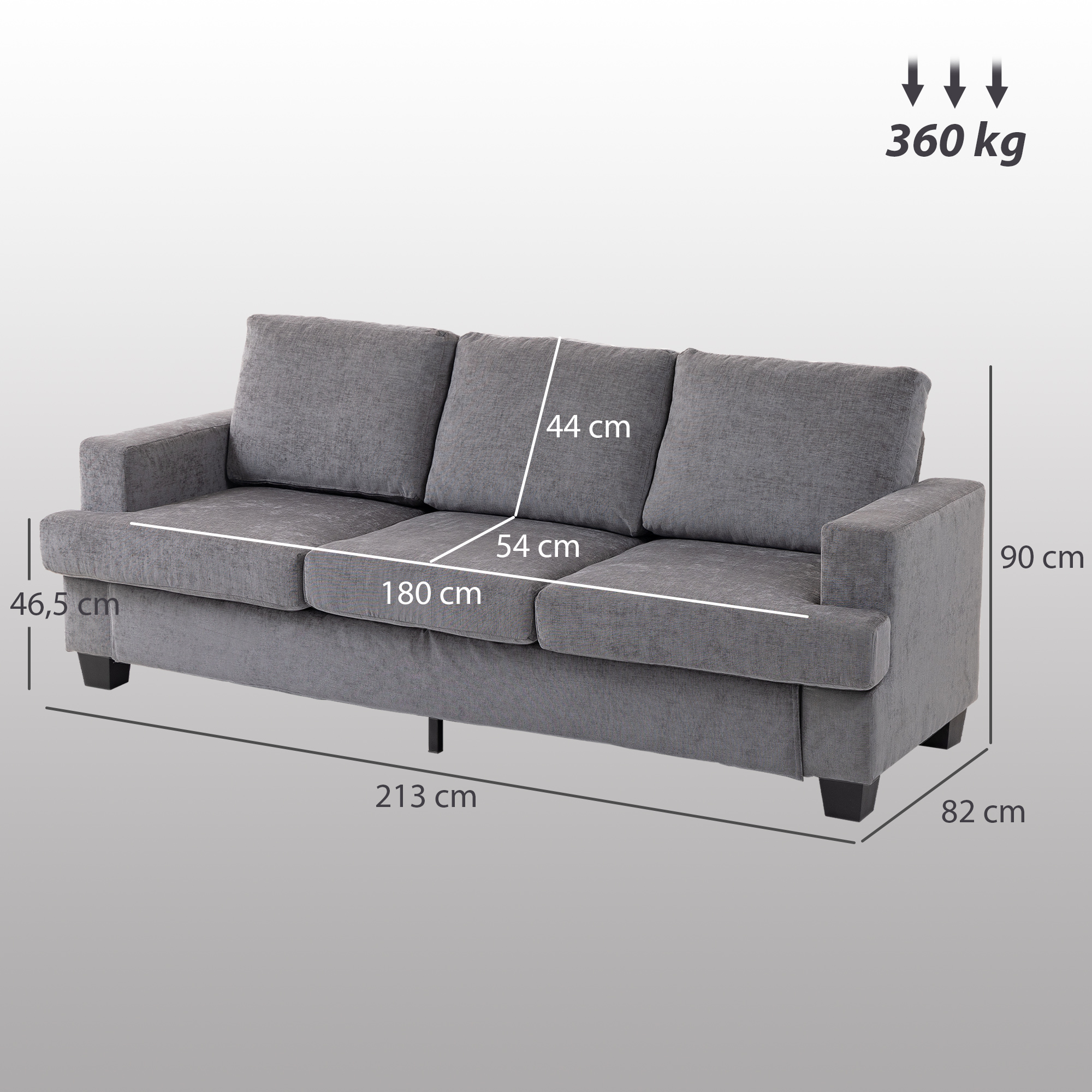 3-Sitzer-Sofa, Wohnzimmersofa für 3 Personen, Stoffbezug, Stahlrahmen, Polstersofa, Grau