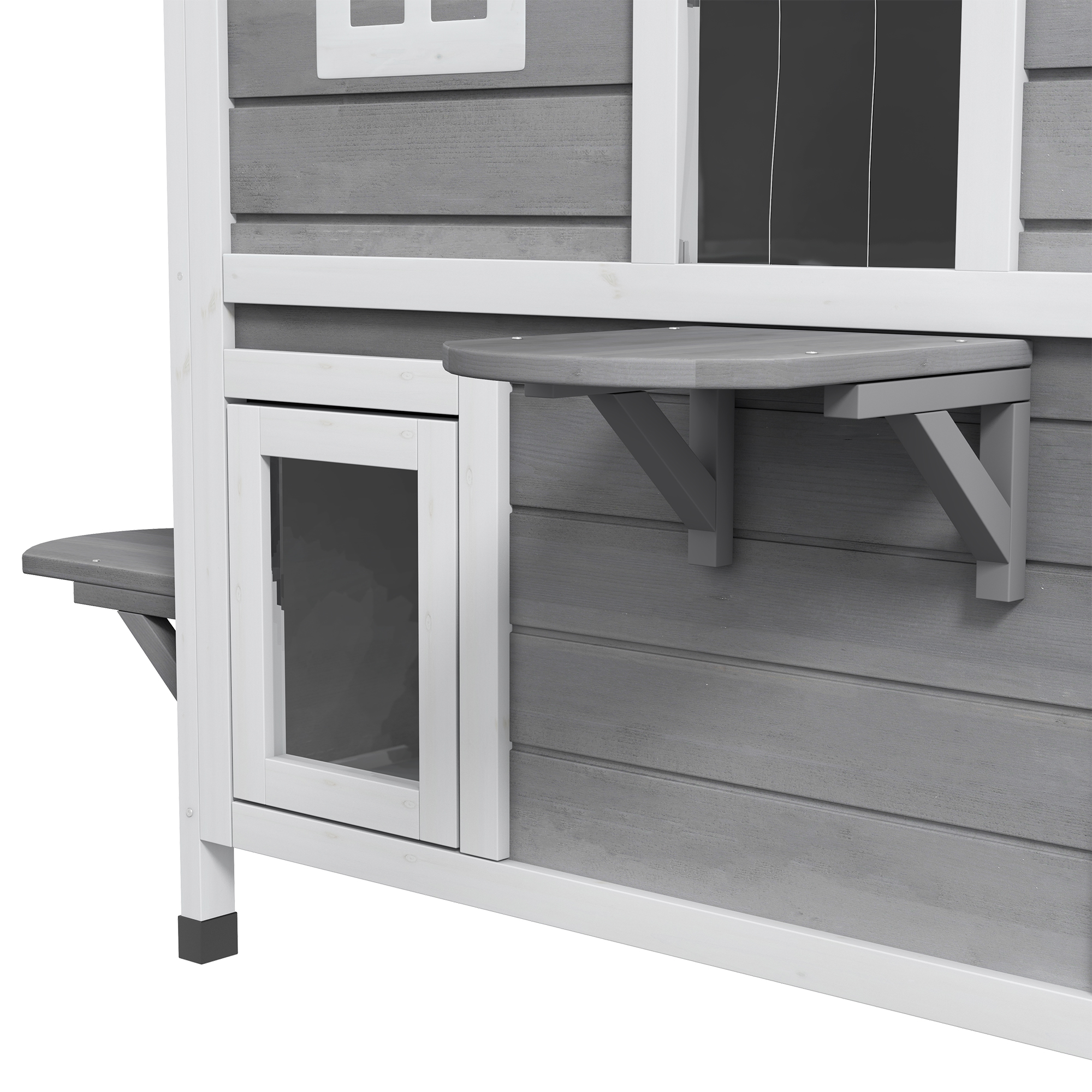 Katzenhaus aus Holz 2-Etagen Winterfest wasserdicht Katzenhütte mit Asphaltdach klappbarem Deckel Treppe Katzenhöhle Outdoor Schutzhütte für Draußen Garten Balkon 99,5 x 76 x 91 cm Grau