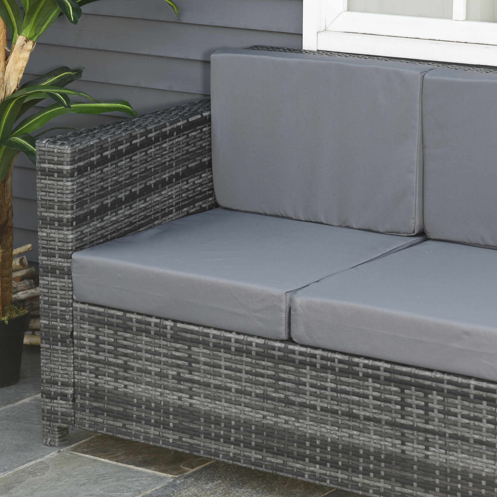Poly-Rattan Sofa mit Kissen 3-Sitzer Garten Loungesofa Metall Polyester Grau 185 x 70 x 80 cm