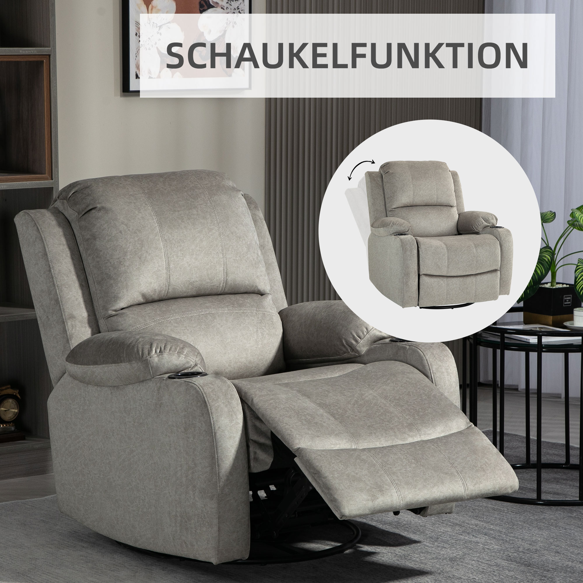 Relaxsessel mit Fußstütze und Liegefunktion, inkl. Getränkehalter, bis 150 kg, Braun