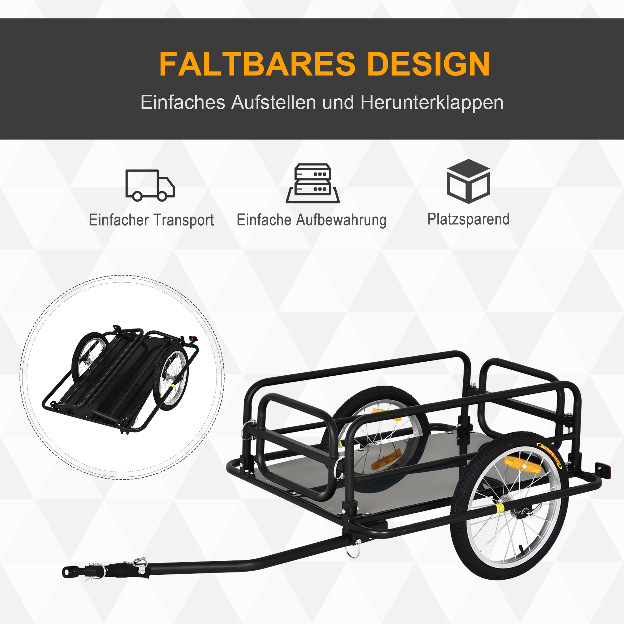 Fahrradanhänger Lastenanhänger für Fahrrad 40 kg Belastbarkeit Transportanhänger Handwagen Kupplung Stahl Schwarz 139 x 71,5 x 49 cm
