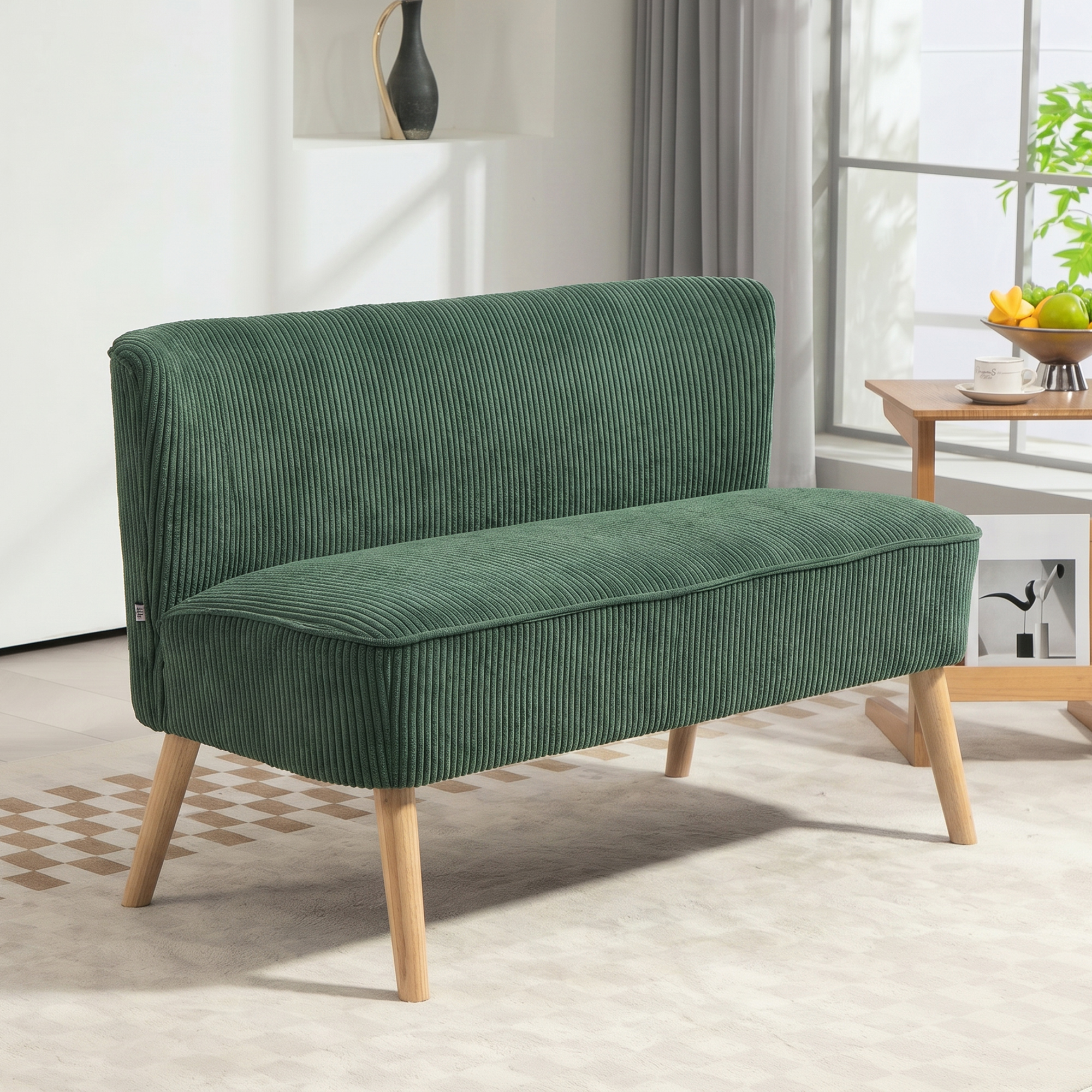 2-Sitzer Polstersofa, Holz, Samtartiges Polyester, Schaumstoff, 117 x 56,5 x 77 cm, Grün