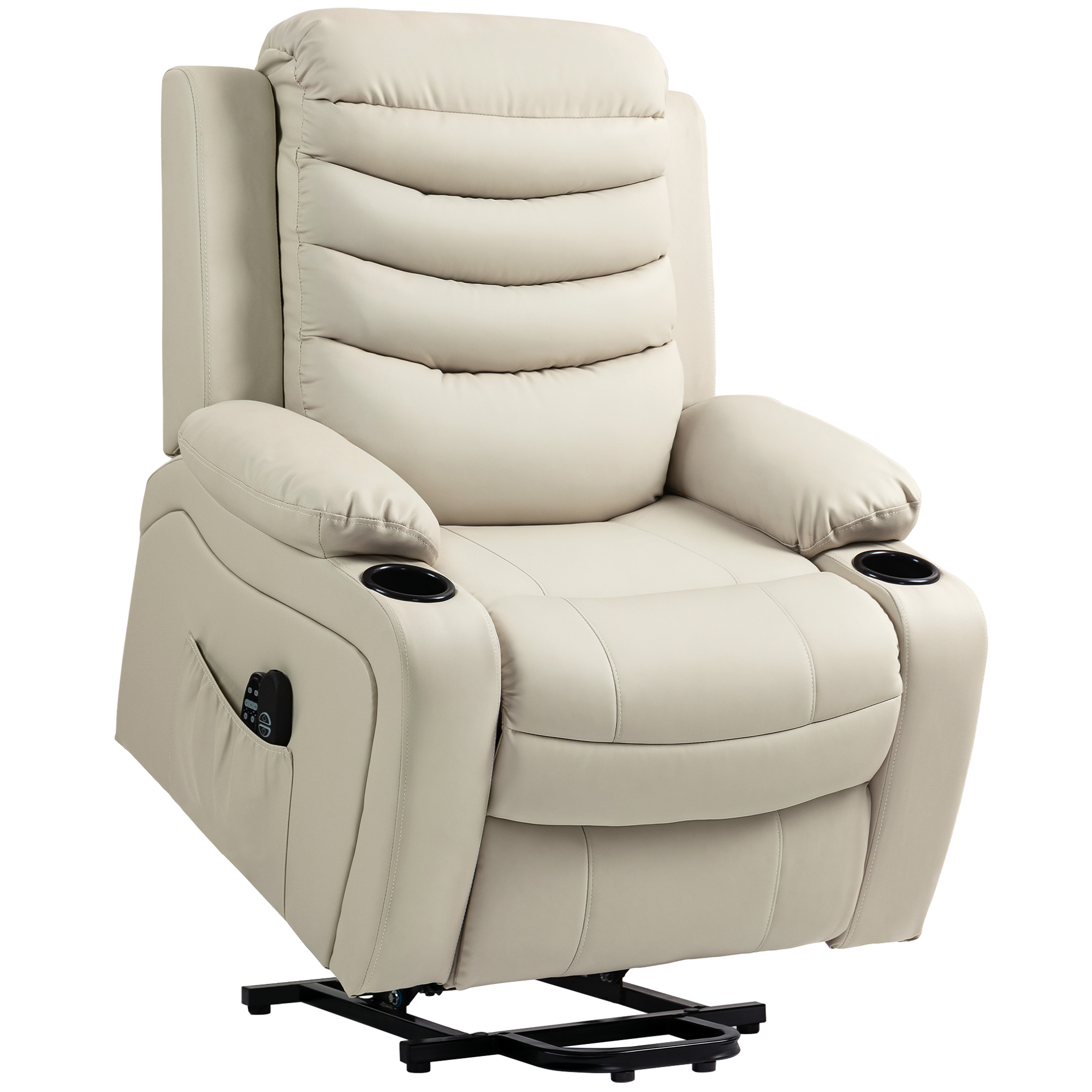 Fernsehsessel Relaxsessel Elektrisch mit Aufstehhilfe, Massage, Heizung, USB-Anschlüsse, PU, Creme