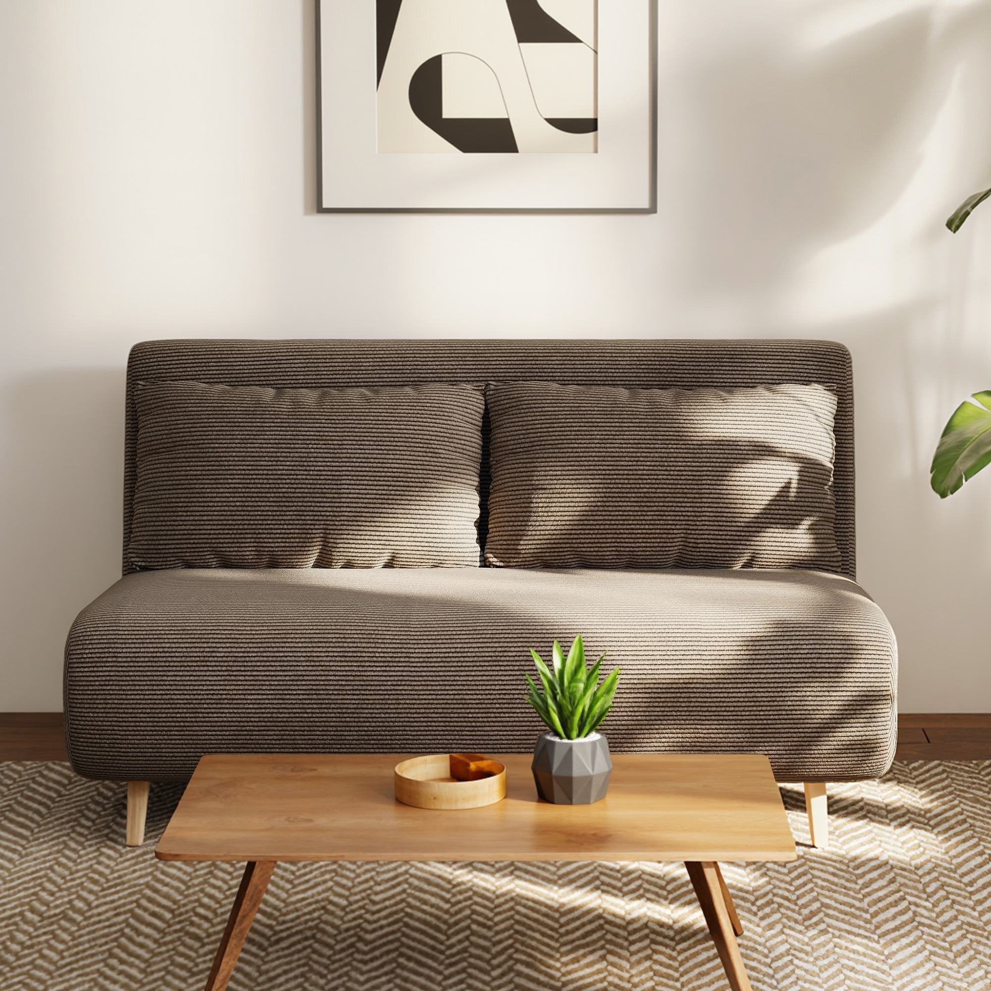 Schlafsofa, Gästebett, 3-fach verstellbare Rückenlehne, Kordoptik, bis 120 kg, 141 x 90 x 81 cm, Dunkelbraun