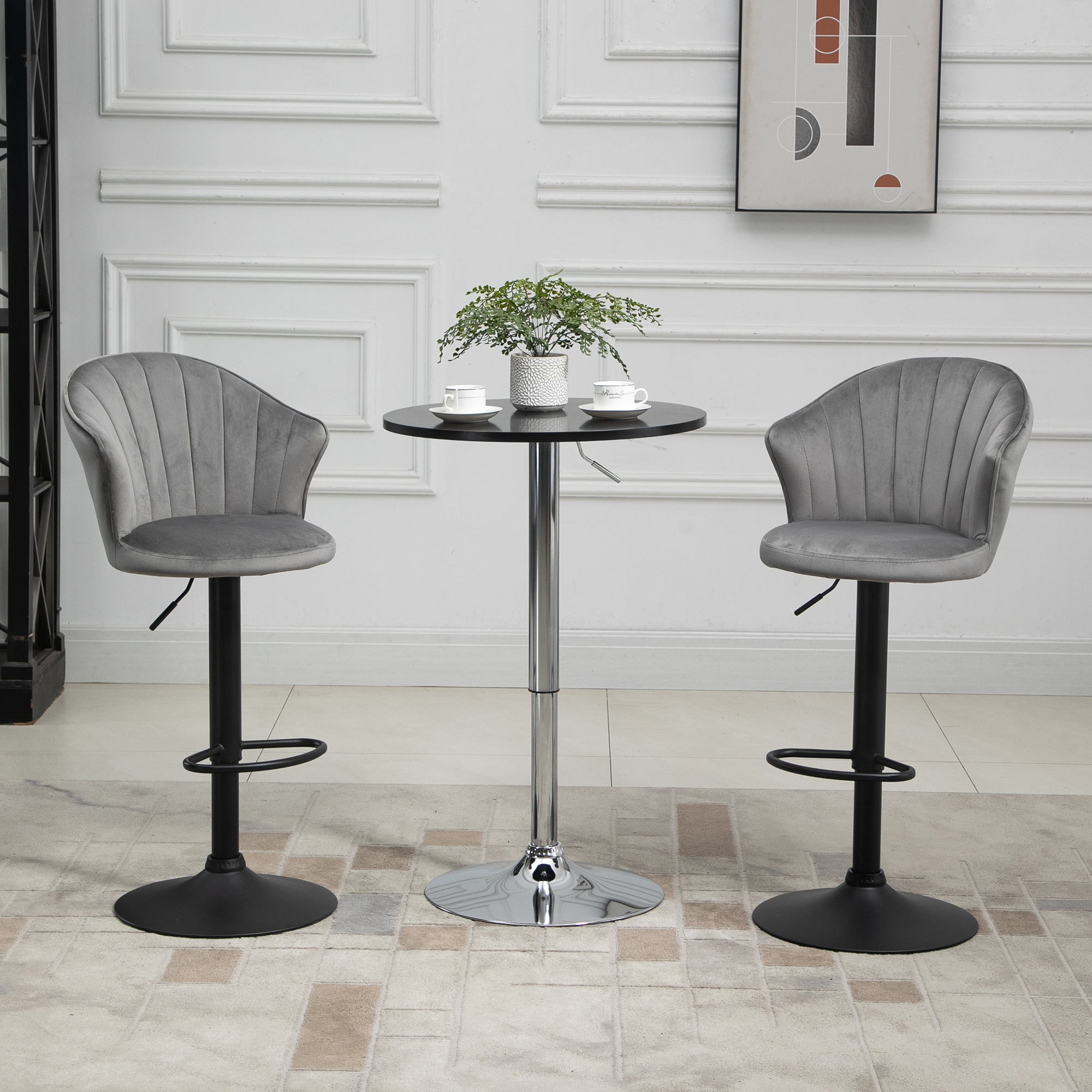 2er-Set Barhocker drehbare Barstühle mit Lehne Samt Touch Bistrohocker höhenverstellbarer Tresenhocker armloser Schaumstoff Grau 54 x 56 x 91-111 cm
