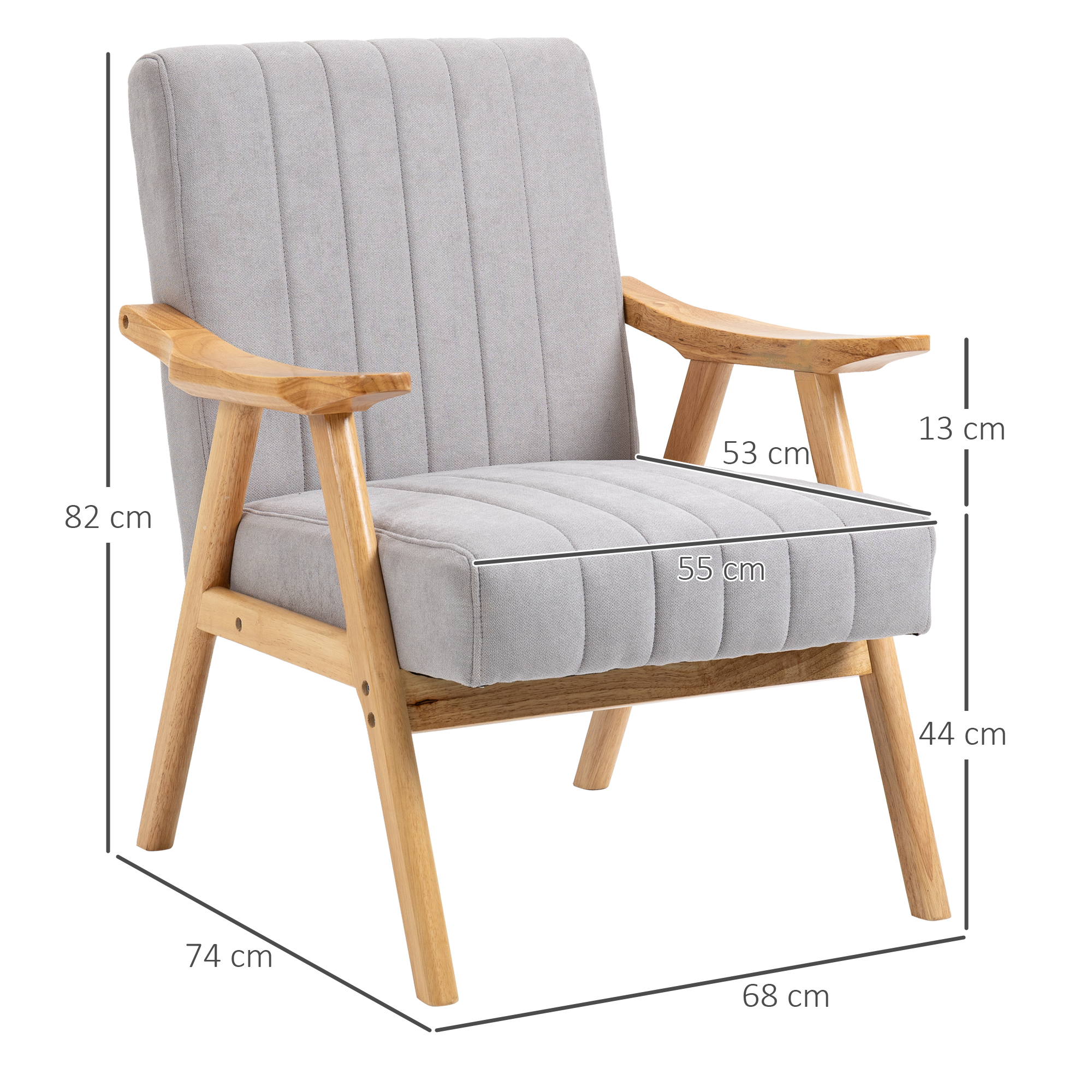 Sessel im Skandi-Design, bis 120 kg, Samtoptik, Massivholz; 68 cm x 74 cm x 82 cm, Natur + Grau