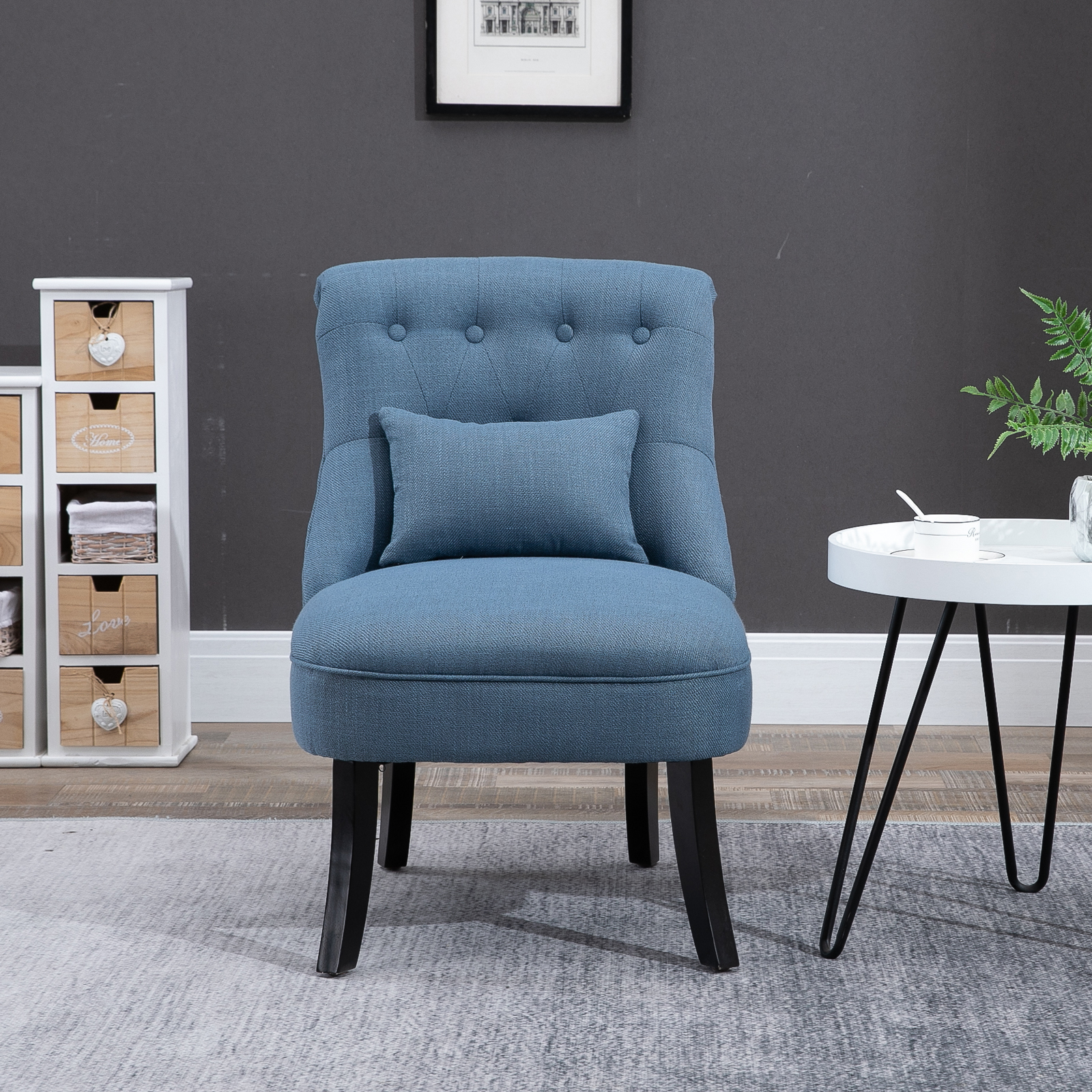 Sessel Wohnzimmer Relaxsessel Loungesessel Ruhesessel mit Rückenkissen, Holzbeine, Lesesessel mit Leinenoptik, Polstersessel für Schlafzimmer, Blau
