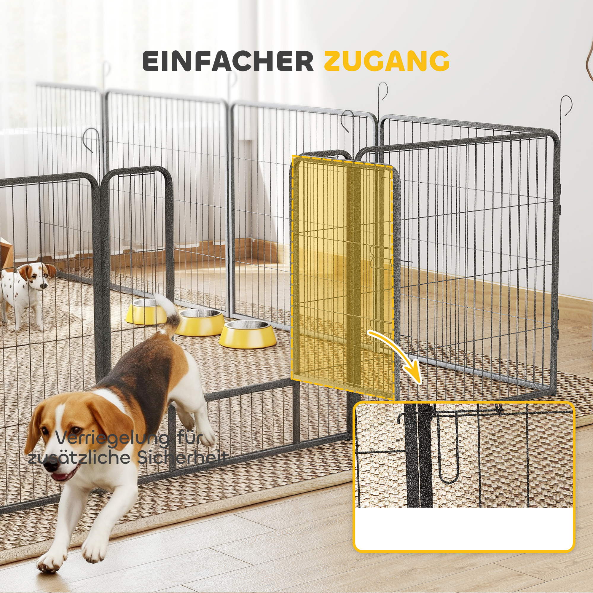 Welpenlaufstall, 16-teilig Welpenauslauf faltbar mit Tür für kleine, mittlere Hunde, 3,2 x 3,2 x 0,8 m, Grau