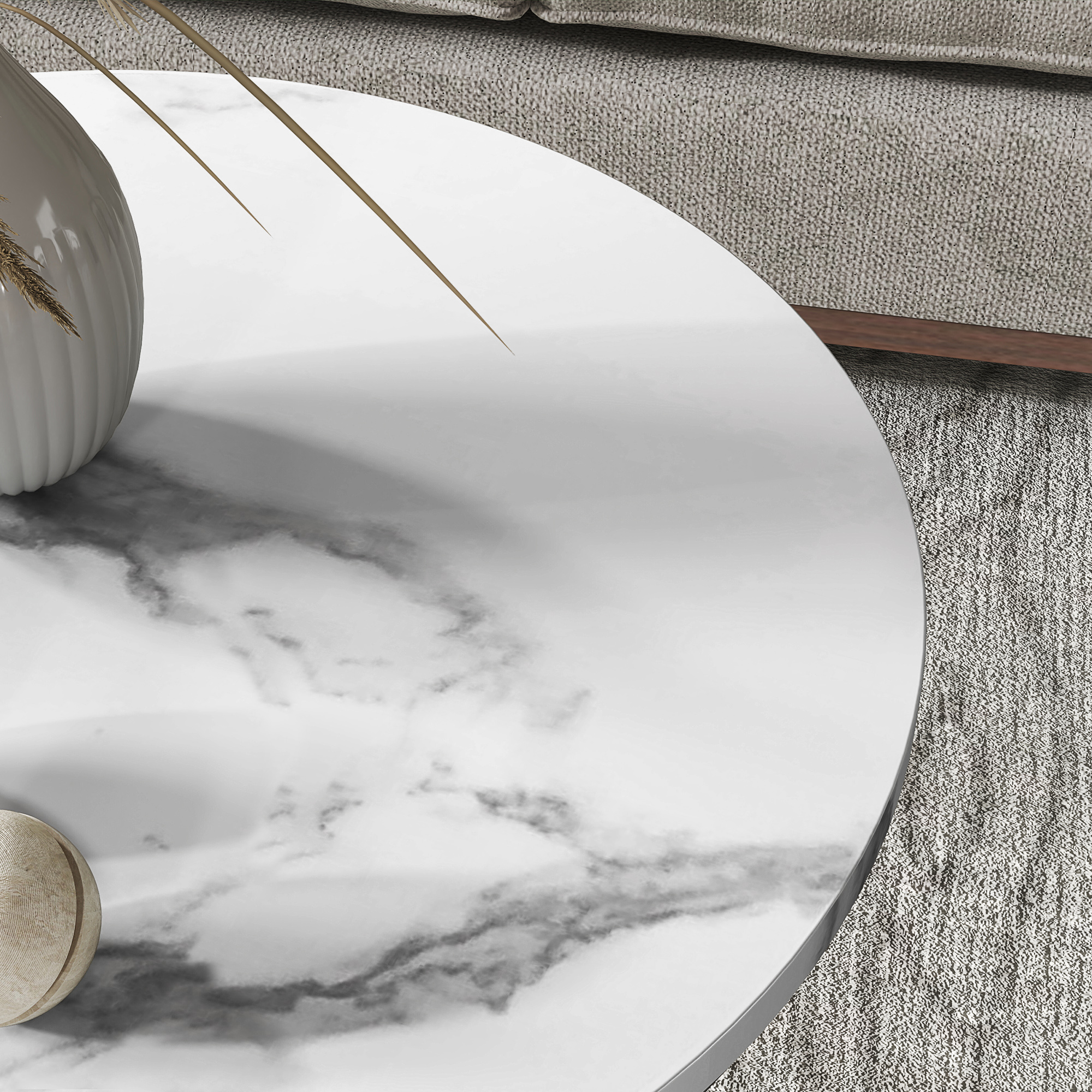 Runder Beistelltisch im 2er-Set, Couchtische in Marmoroptik mit offenem Stauraum und Metallrahmen