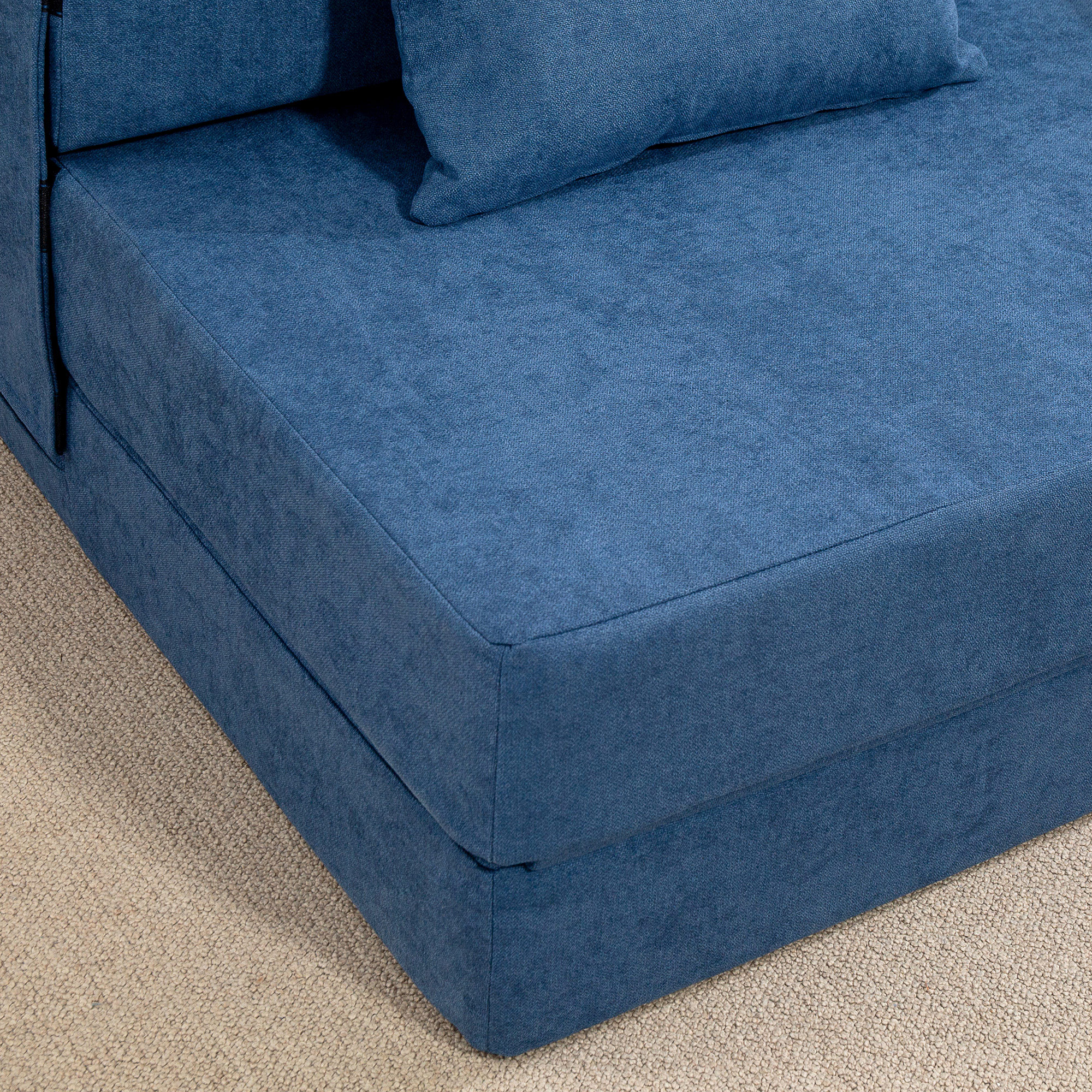 Bodensofa, Polstercouch, in Matratze umwandelbar, Schaumstoff, Kissen, Dunkelblau