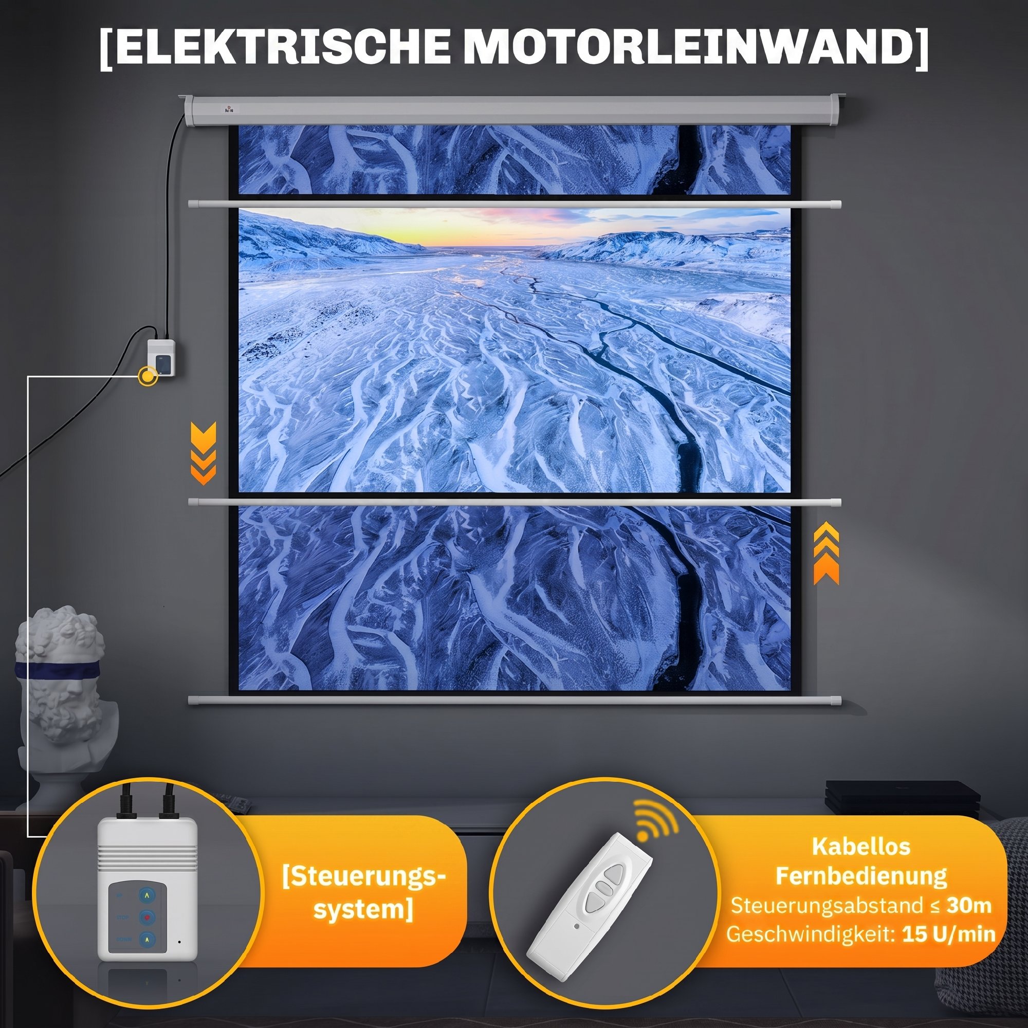 Beamer Leinwand 176,5 x 176,5 cm 85 Zoll 1:1 HD 4K Rollo-Leinwand für Heimkino für Heimkino Büro-Präsentationen