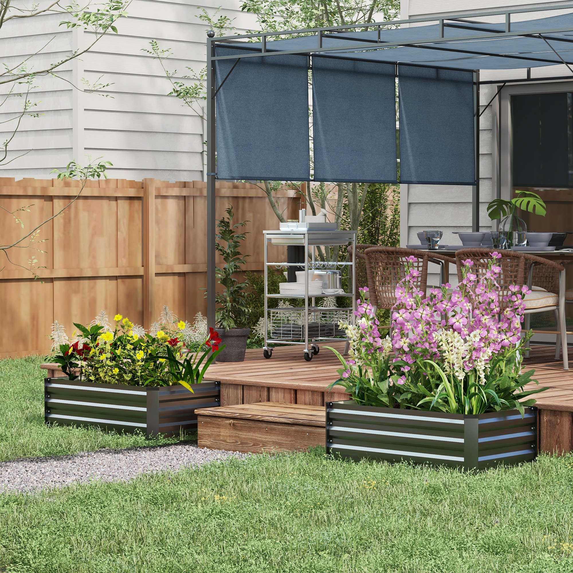 Hochbeet Gartenbeet Kräuterbeet, wetterbeständig, offener Boden, 100 x 60 x 30 cm, Dunkelgrau