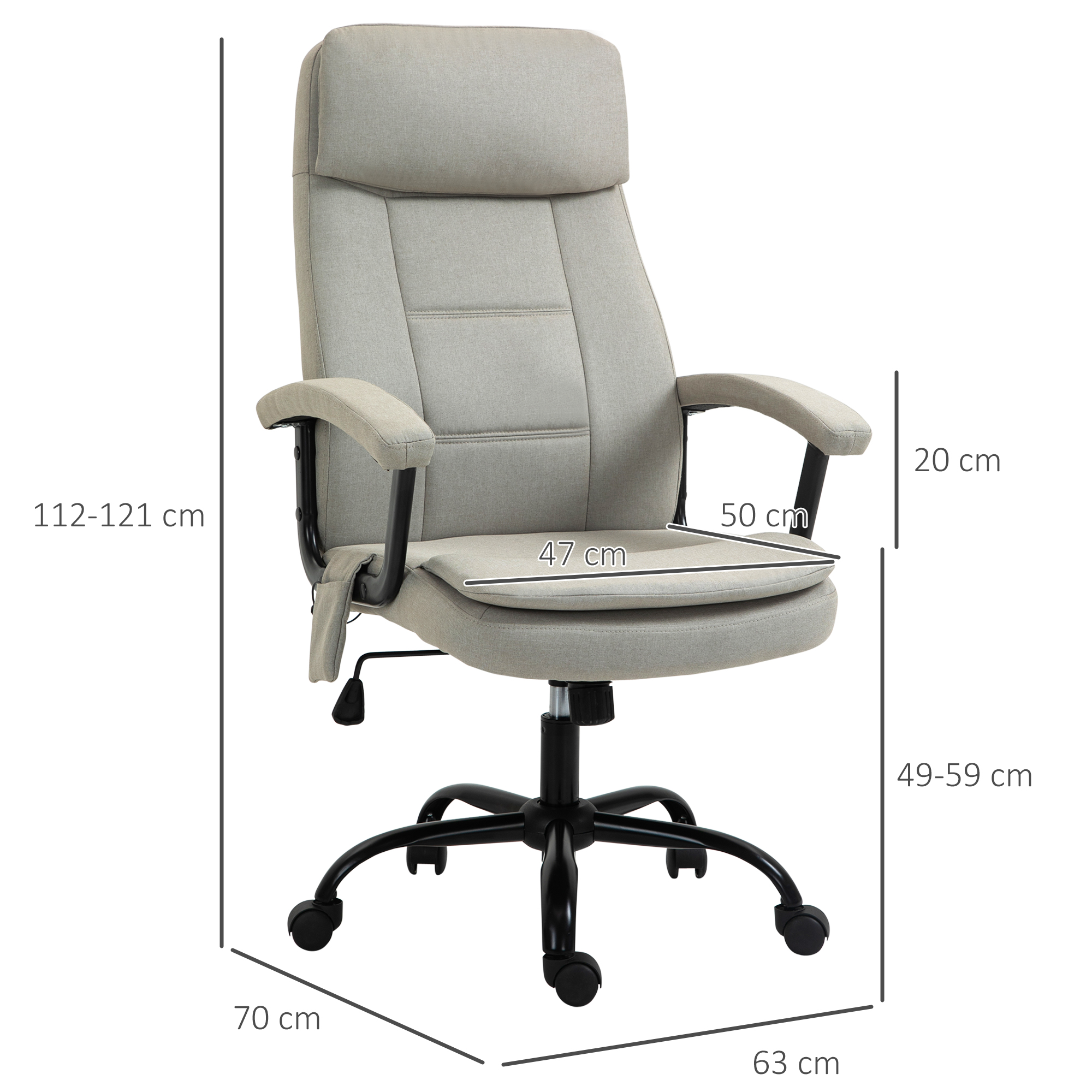 Bürostuhl Massage höhenverstellbarer Chefsessel Gamingstuhl mit Massagefunktion, ergonomischer Drehstuhl Massage Sessel Lendenwirbelsäulenmassage Leinen-Gefühl Beige 63 x 70 x 112-121 cm
