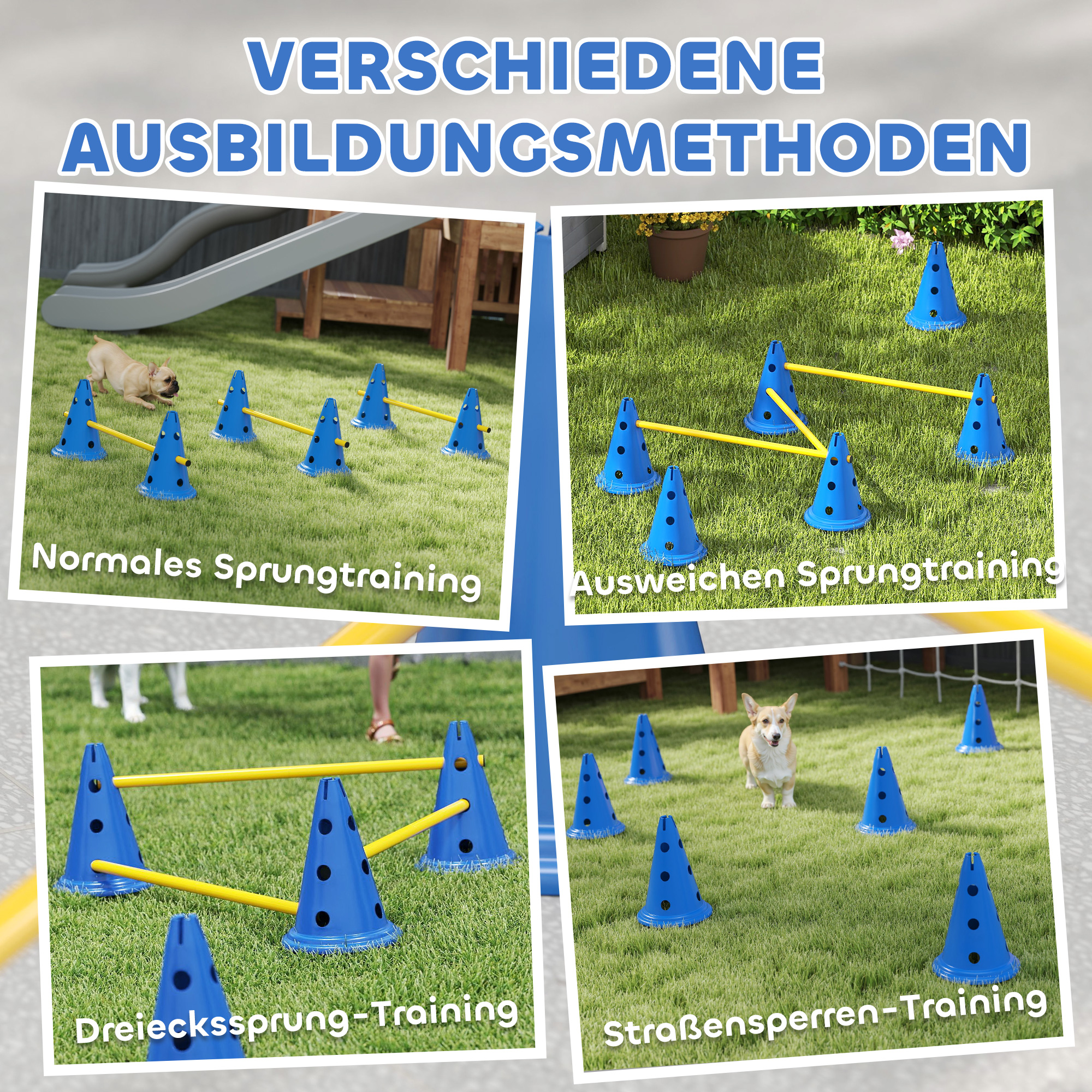 Agility Set Hunde 3-teiliges Agility-Ausrüstung für Hundetraining Steckhürdenset mit 6 Kegel 3 Hürden Tragetasche