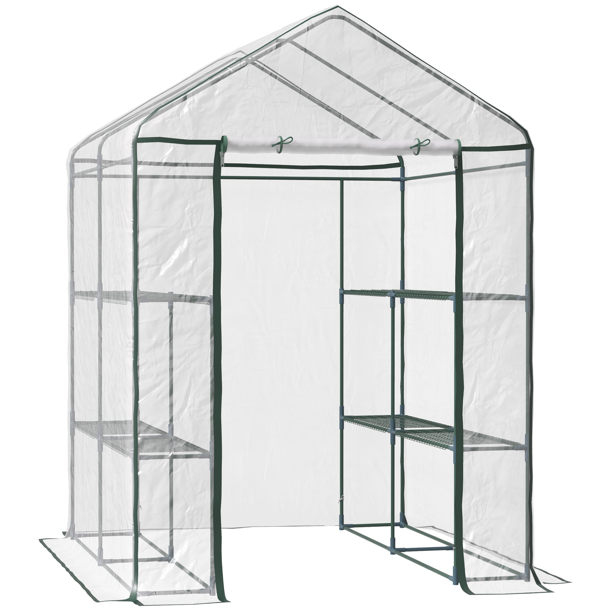 Foliengewächshaus begehbares Gartenhäuschen Tomatengewächshaus Treibhaus Frühbeet mit 6 Regalen Transparent Stahl PVC-Kunststoff 143 x 143 x 195 cm