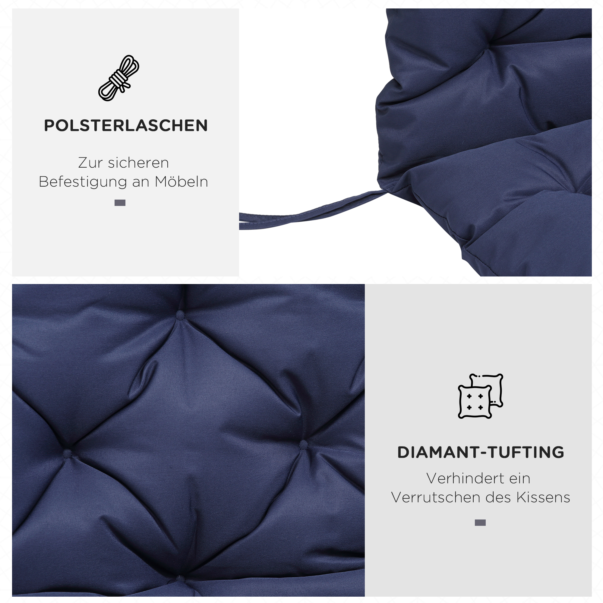 Sitzpolster für Bänke, Bankpolster mit Befestigungsbändern, für bis zu 3 Personen, Schaumstoff-Füllung, Sitzpolste