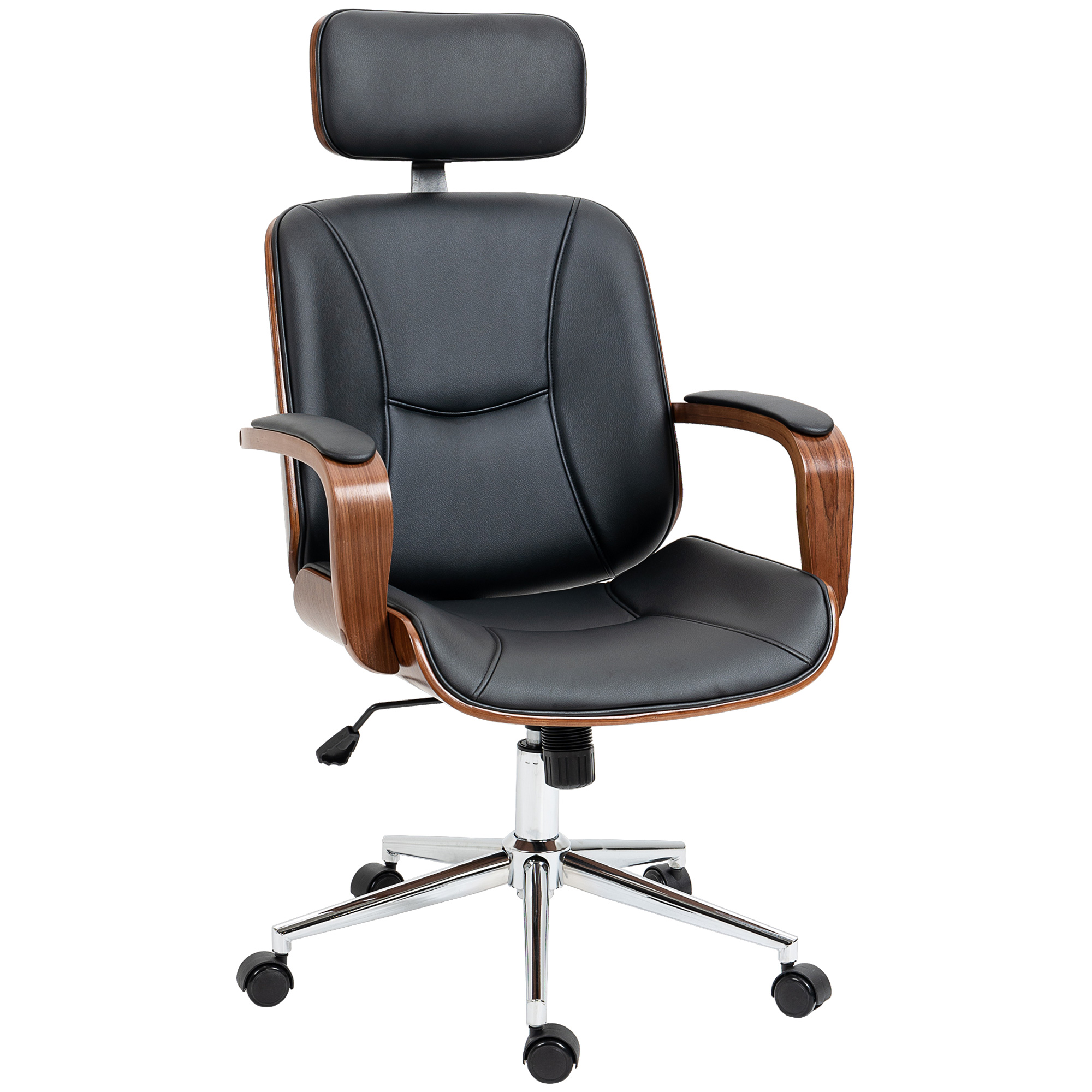 Bürostuhl Ergonomischer Schreibtischstuhl mit Hoher Rückenlehne, Abnehmbarer Kopfstütze für Home-Office Schwarz