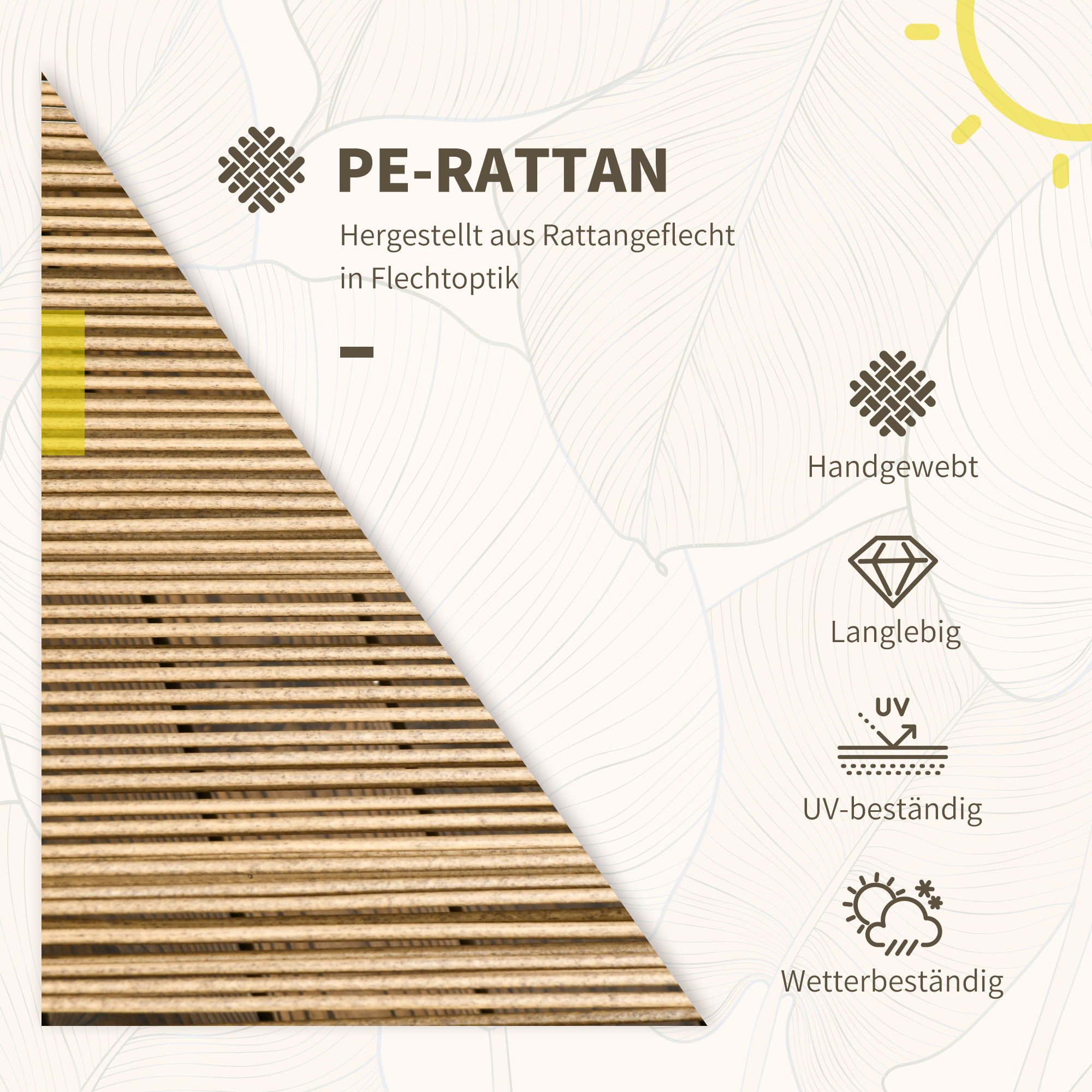 3-teiliges Bistro-Set, wetterbeständig, 1 Beistelltisch, 2 Stühle, 62 cm x 65 cm x 78 cm, Sand+Dunkelgrau