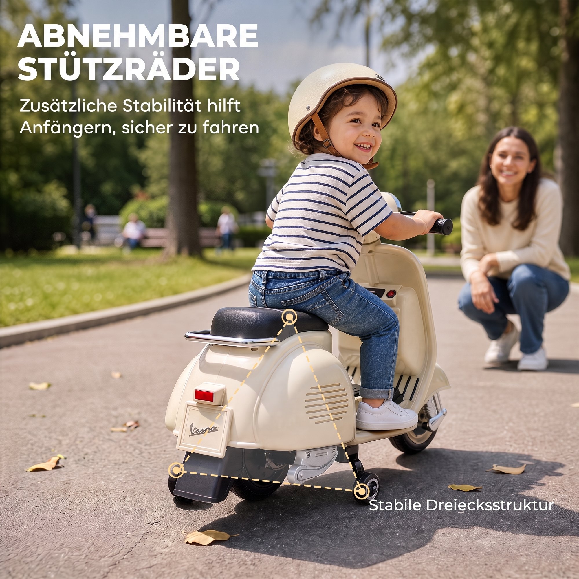 Elektro Motorrad Kinder 6 V Elektromotorrad mit Stützrädern, Lithium-Akku, Softstart, Musik, USB Scheinwerfer Hupe