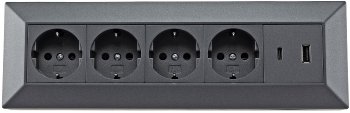 4-fach Steckdosenblock, USB-A+C, anthraz / 250V~/ 16A, Aufbaumontage, USB 3,1A, PD
